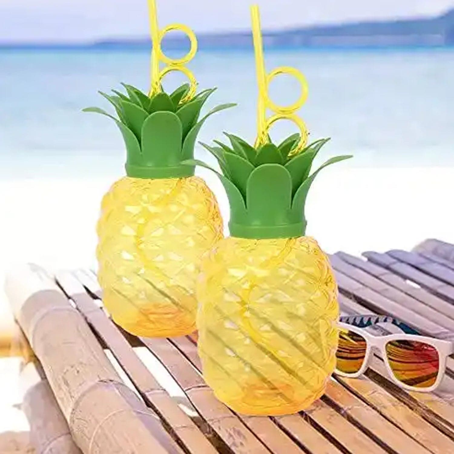 Plastic Pineapple Cups with Straw (1 Pc) - Party Favors, Hawaiian, Beach thumbnail 3