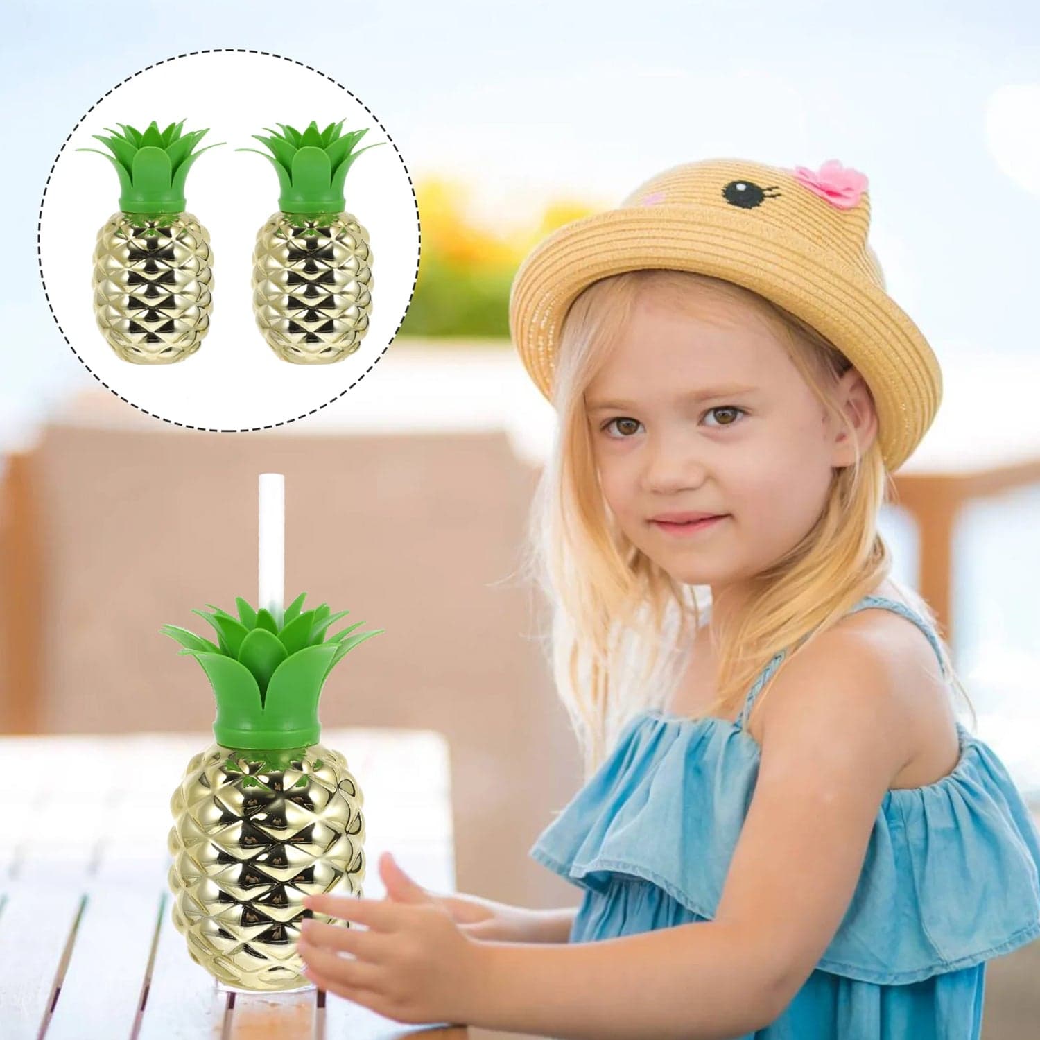 Plastic Pineapple Cups with Straw (1 Pc) - Party Favors, Hawaiian, Beach thumbnail 5