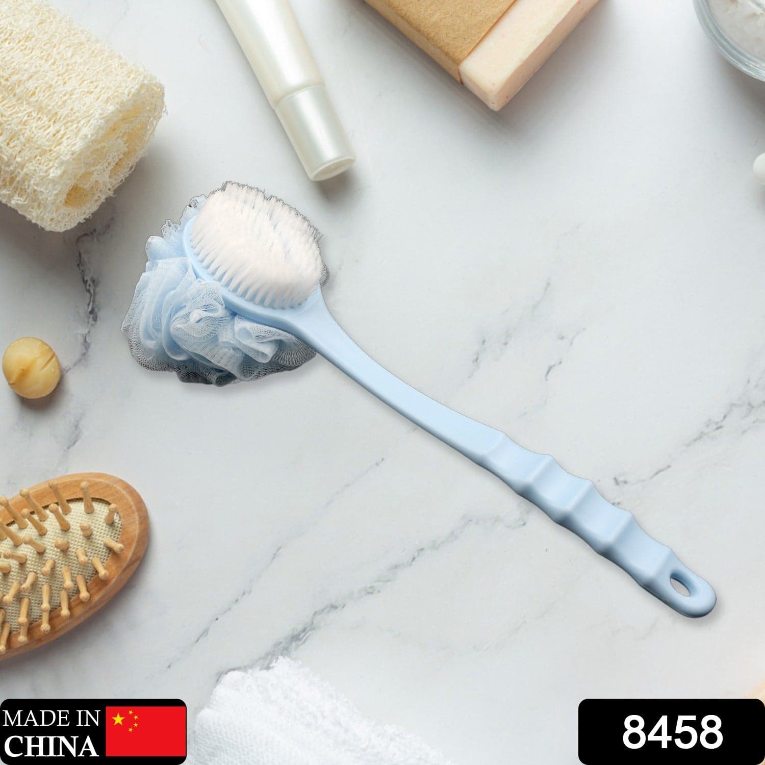 Long Handle Shower Puff Pouf Sponge Exfoliating Mesh Brush Scrubber ID-8458 thumbnail 2