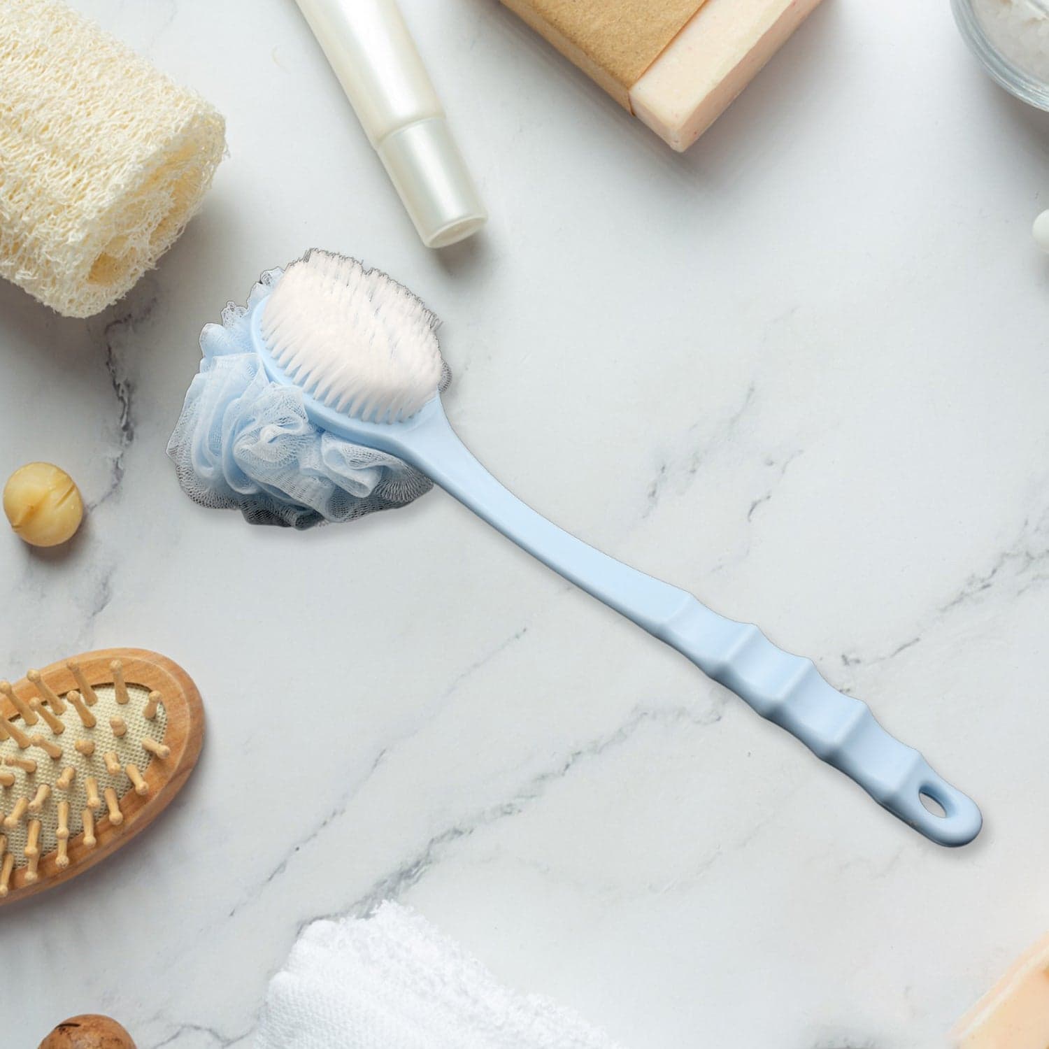 Long Handle Shower Puff Pouf Sponge Exfoliating Mesh Brush Scrubber ID-8458 thumbnail 5