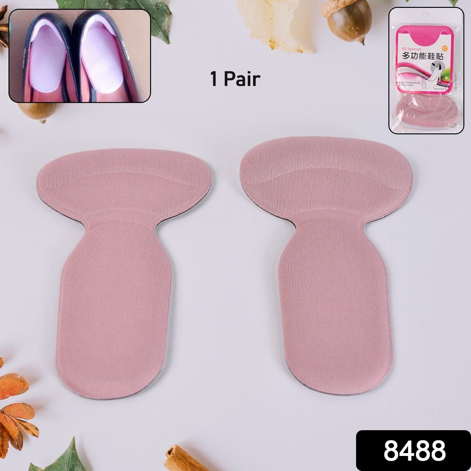 2 in 1 T Shaped Silicone Self Adhesive Shoe Heel Pads Insoles (1 Pair) thumbnail 2