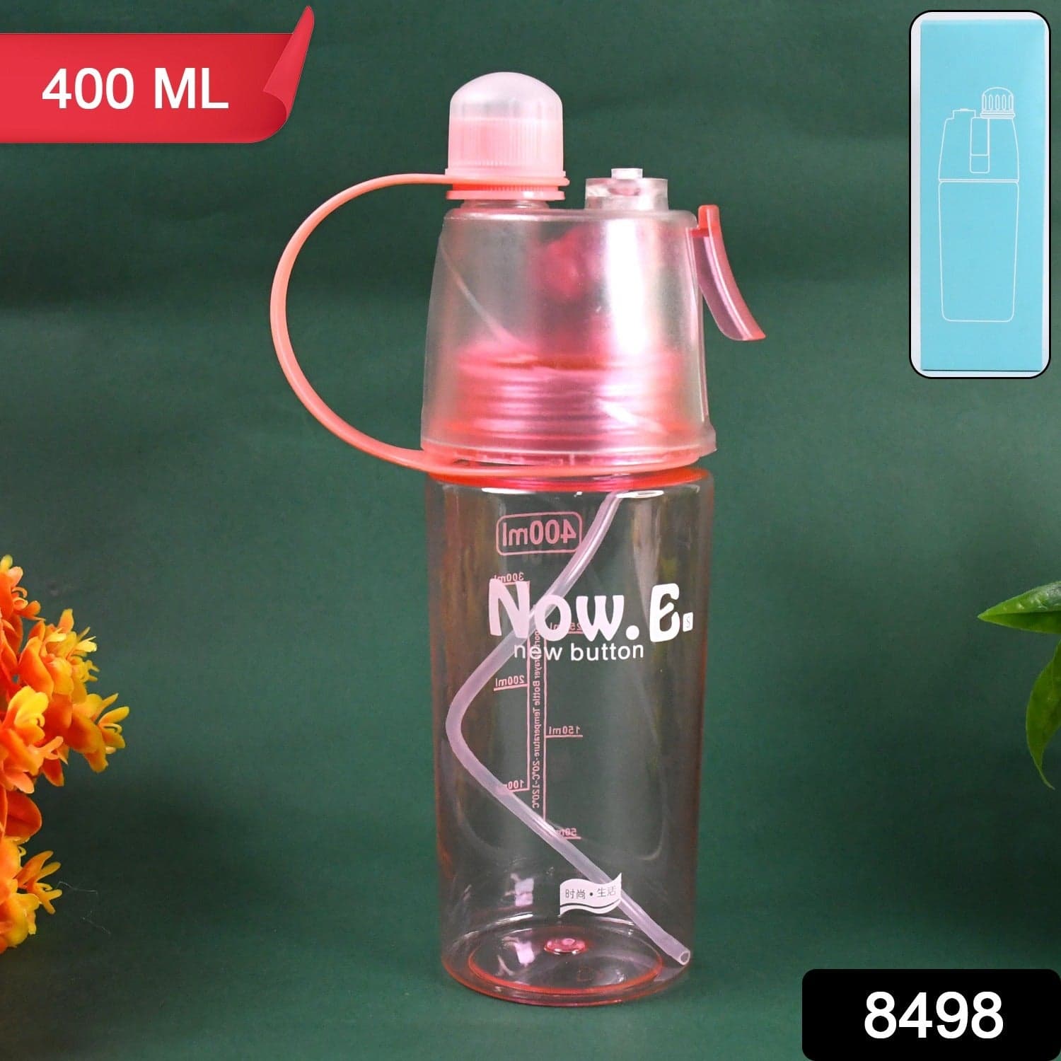 Plastic 2 In 1 Mist Spray Water Bottle (Multicolor / 400 ML / 1 Pc) thumbnail 2
