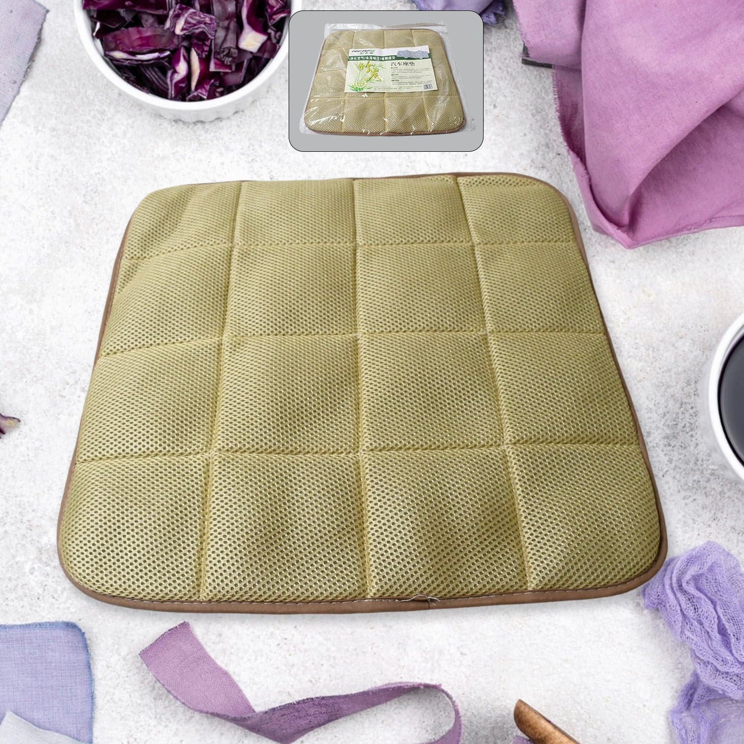 Square Shaped Bamboo Charcoal Filled Car Auto Seat Cushion Mat Cover thumbnail 2