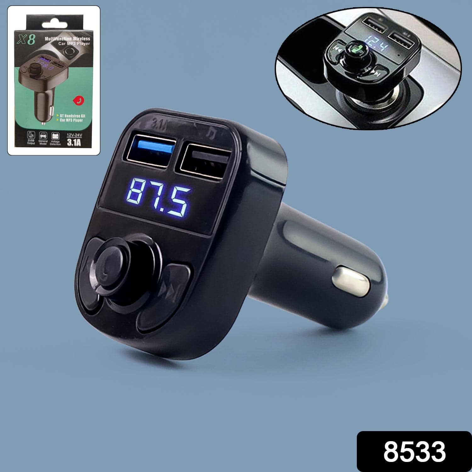 CAR-X8 Bluetooth FM Transmitter Kit with Dual USB Fast Charger thumbnail 2