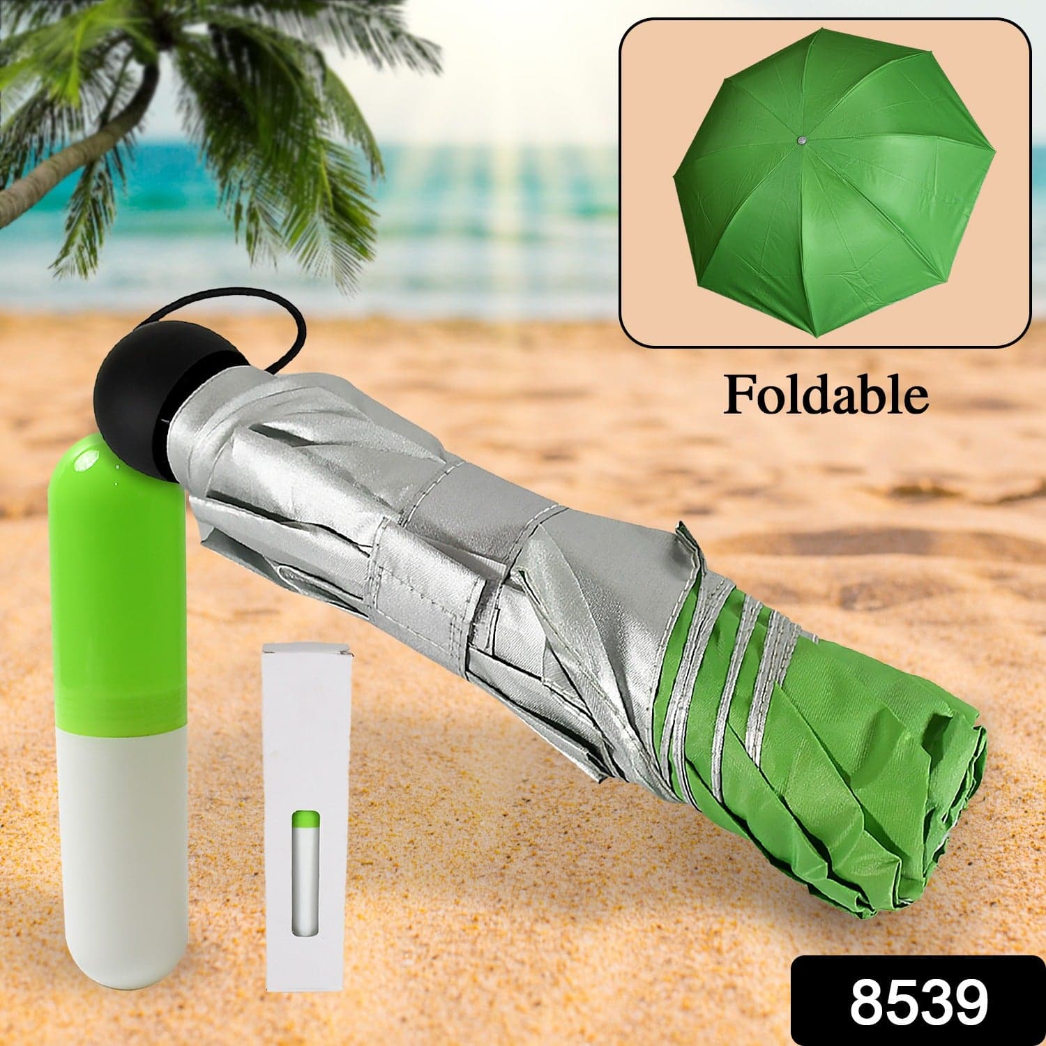 3 Fold Sun Protective Solid Foldable Outdoor Umbrella thumbnail 2