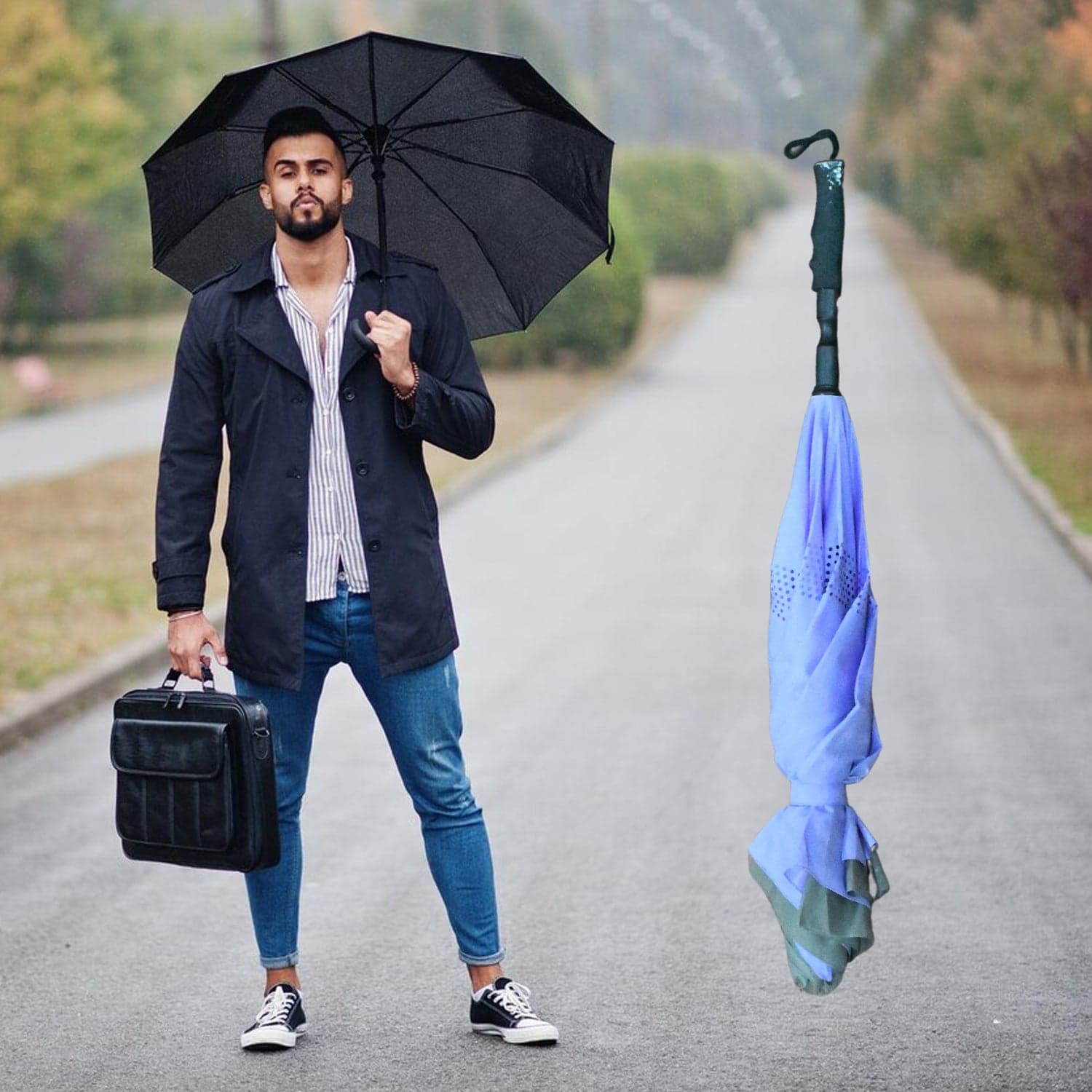 Travel Umbrella Windproof Umbrella Compact Folding Reverse Umbrella Unique Folding Umbrella (1 pc) thumbnail 1