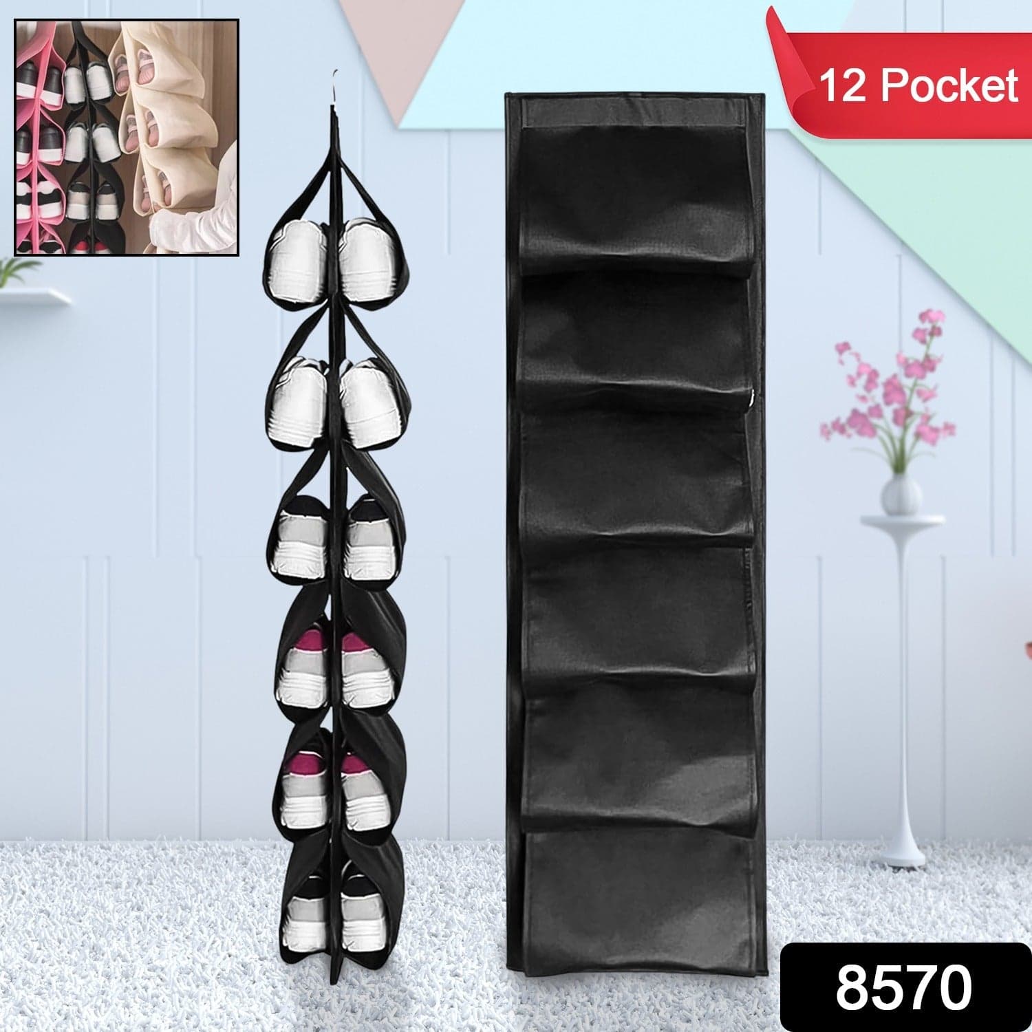 12 Grids Hanging Storage Bag (1 Pc / 12 Pocket / Mix Color) thumbnail 2