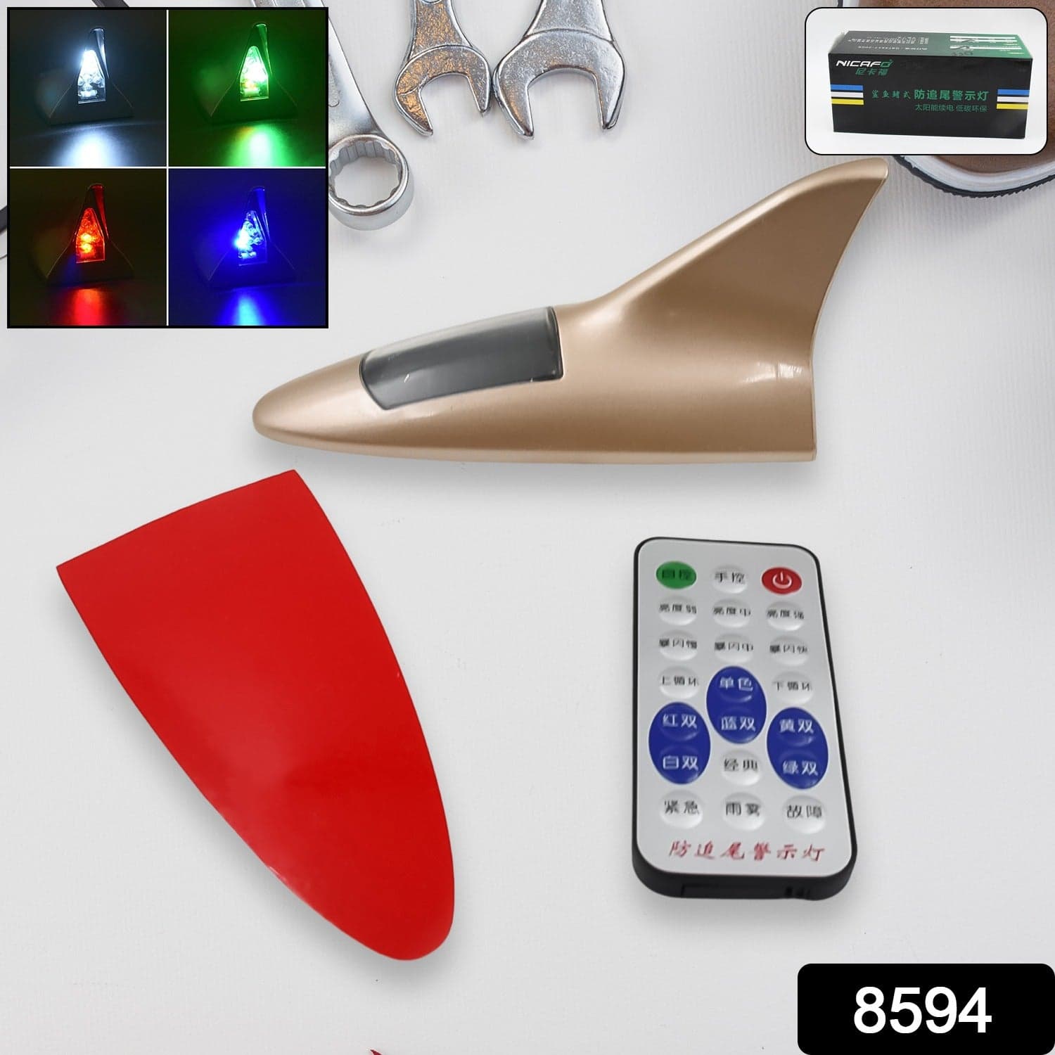 Shark Fin Light With Remote Led Signal Antenna Solar Shark Fin Car Roof Light Sensor Decoration Flashing Lamps thumbnail 2