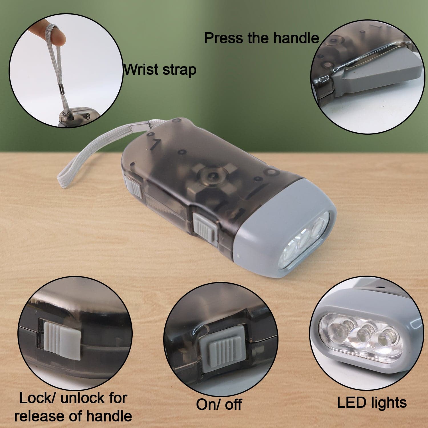 3 Led Hand Press Torch Hand Crank Flashlight Hand Pressing Flashlight Traveling Torch Light Manual Generator thumbnail 8
