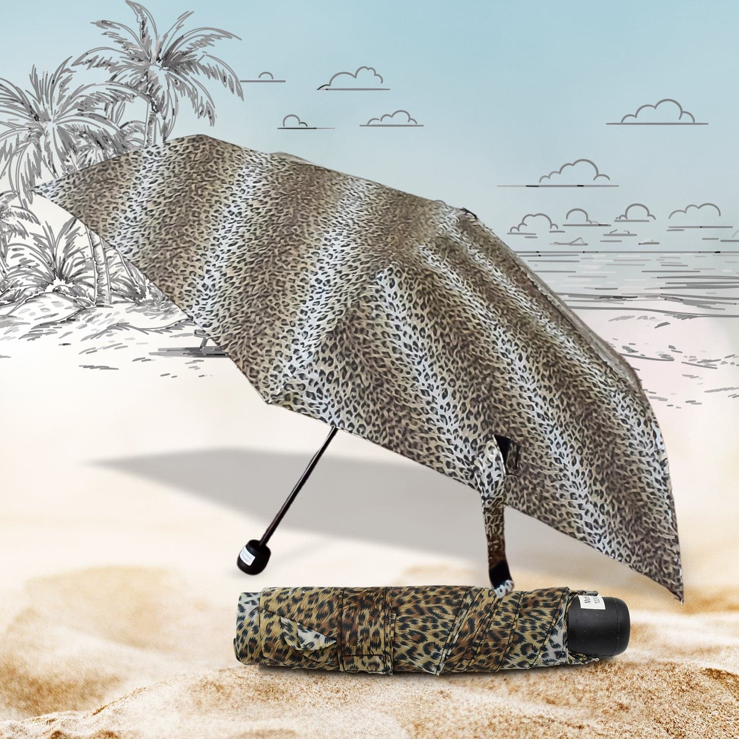 Leopard Shape 3-Fold Sun & Rain Protective Foldable Umbrella (1 Pc) thumbnail 1