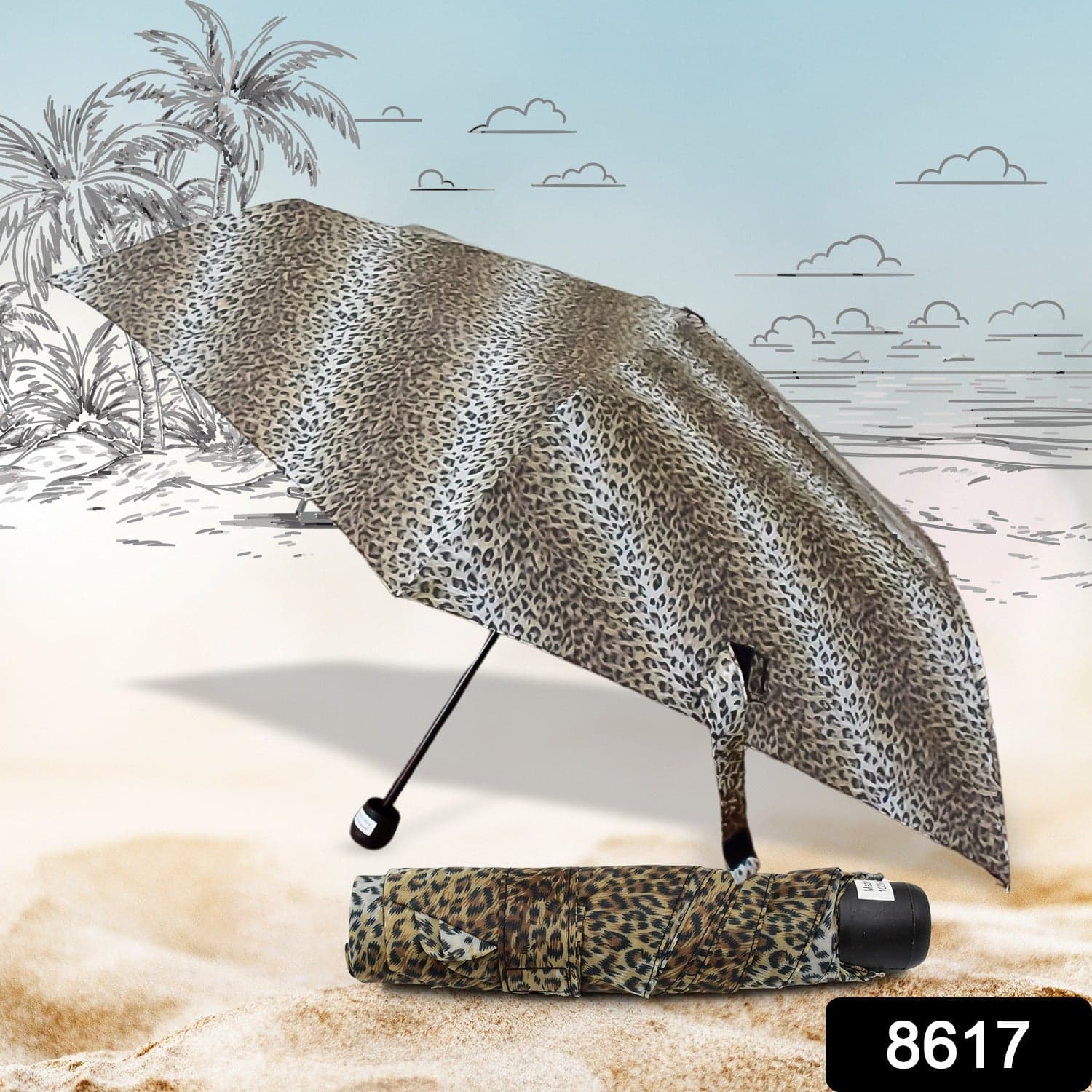 Leopard Shape 3-Fold Sun & Rain Protective Foldable Umbrella (1 Pc) thumbnail 2