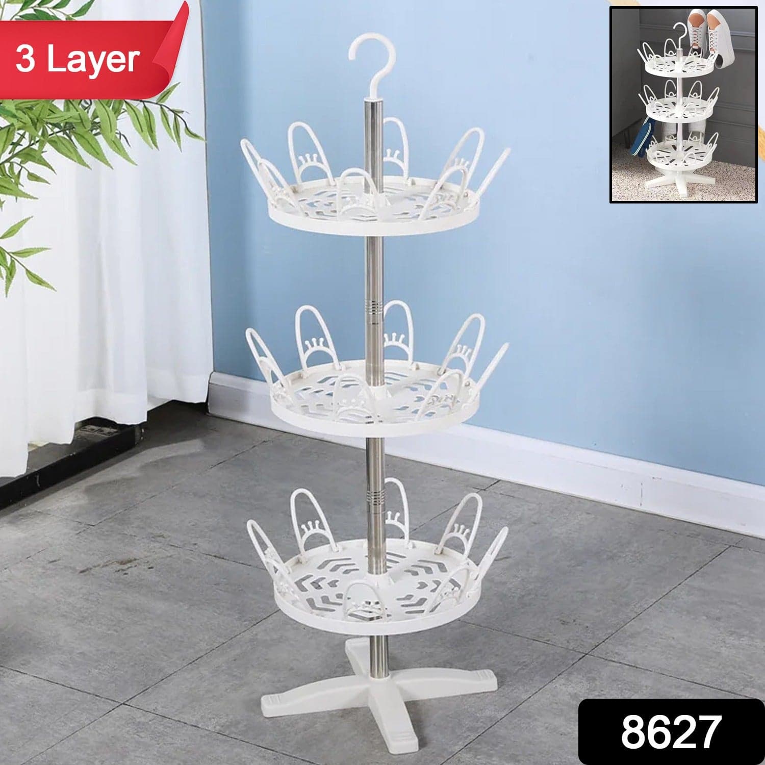Rotating Shoe Rack, 3 Layer/ 3 Tier Rotating Shoe Rack (1 Pc) thumbnail 2