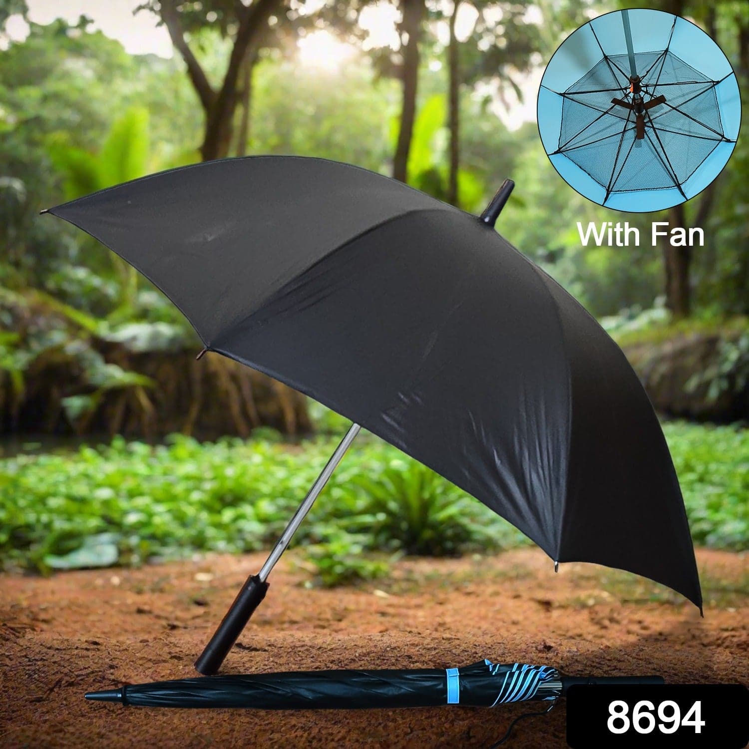 Sun Umbrella With Inside Fan & Power Bank Umbrellas For Summer (1 Pc) thumbnail 2
