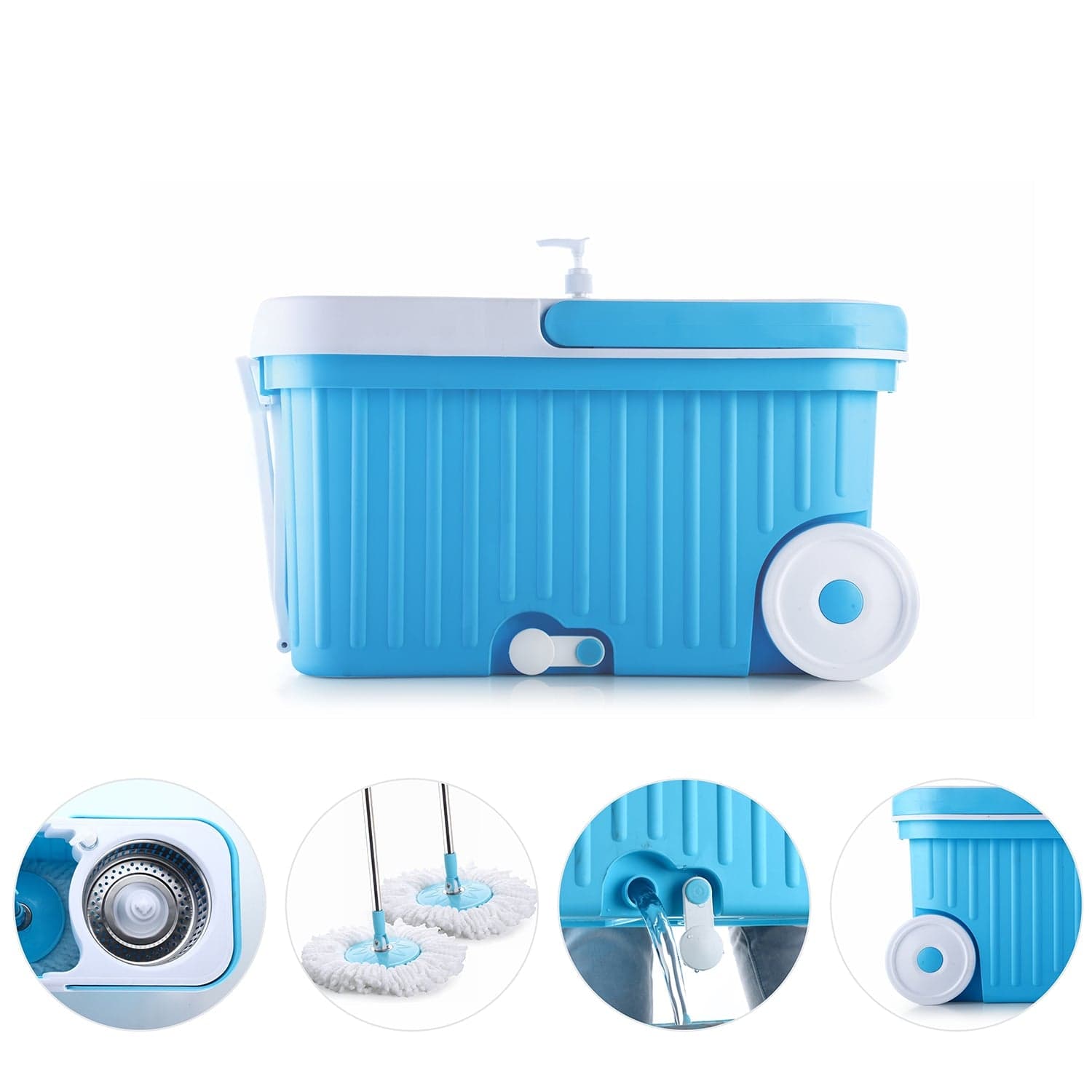 Sporty Plastic Spin Mop with Bigger Wheels and Plastic Auto Fold Handle for 360 Degree Cleaning. thumbnail 4