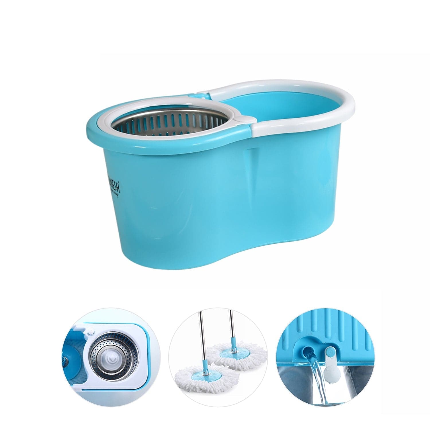 RAPID STEEL SPINNER BUCKET MOP 360 DEGREE SELF SPIN WRINGING WITH 2 ABSORBERS FOR HOME AND OFFICE FLOOR CLEANING MOPS SET thumbnail 4