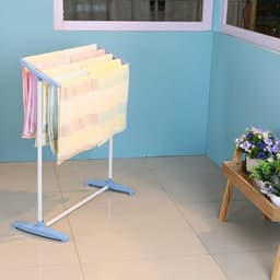 Multi-Functional Single Tier Mobile Towel Foldable Rack For Cloth And Towel / Stainless Steel And Plastic Made Mobile Towel And Cloth Rack Holder Indoor / Outdoor Standing Movable Cloth Dryer Rack