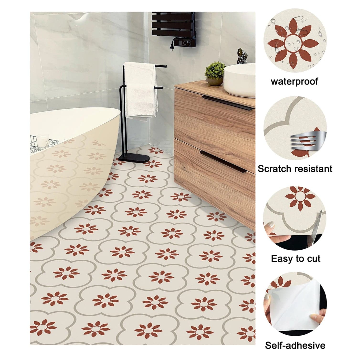 Peel And Stick Floor Tiles (8X8 Inch / 10 Pcs Set) thumbnail 2