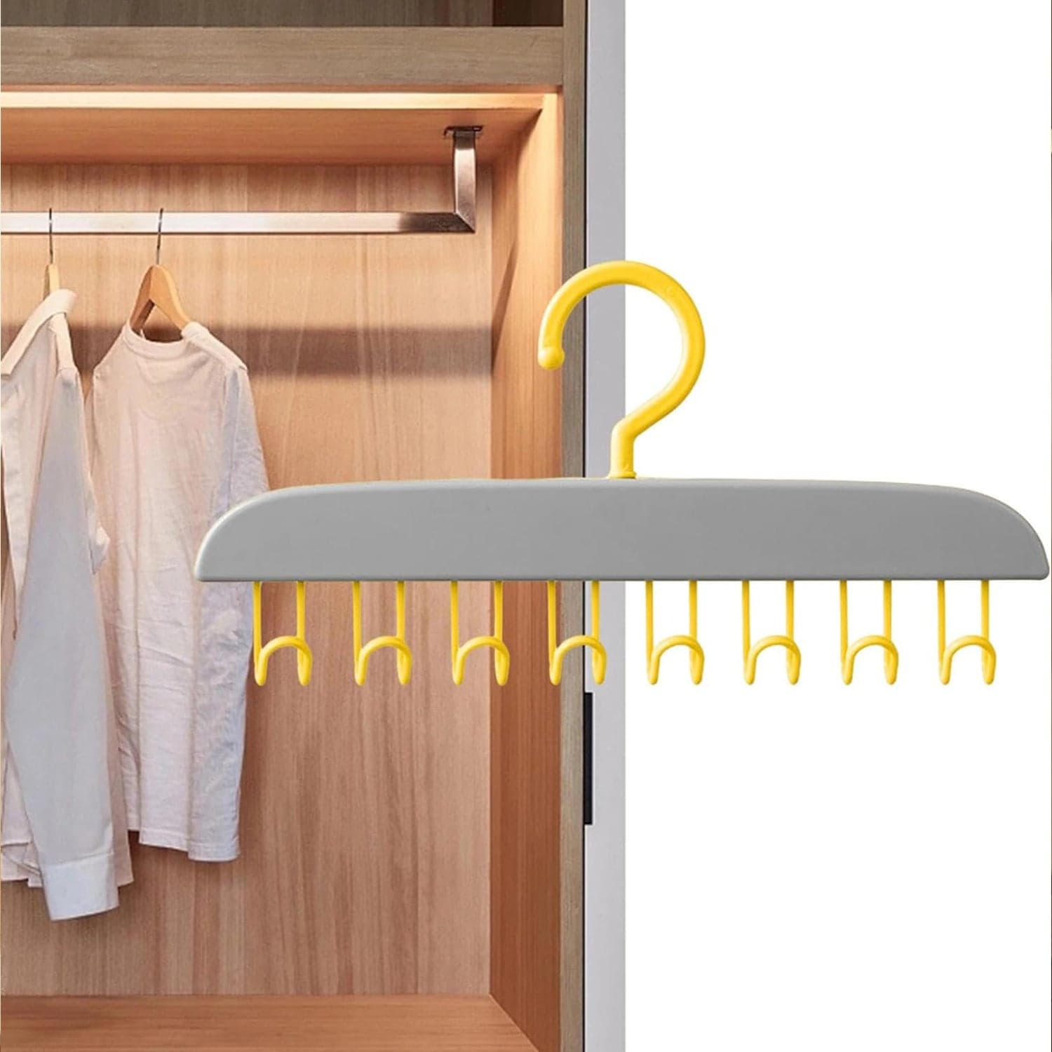 Plastic Organizer Hanger 360 Degree Rotatable Clothes Multifunctional with 8 Hooks Heavy Duty Clothing Tank Top Belt Towel Drying Rack Holder (1 pc) thumbnail 1