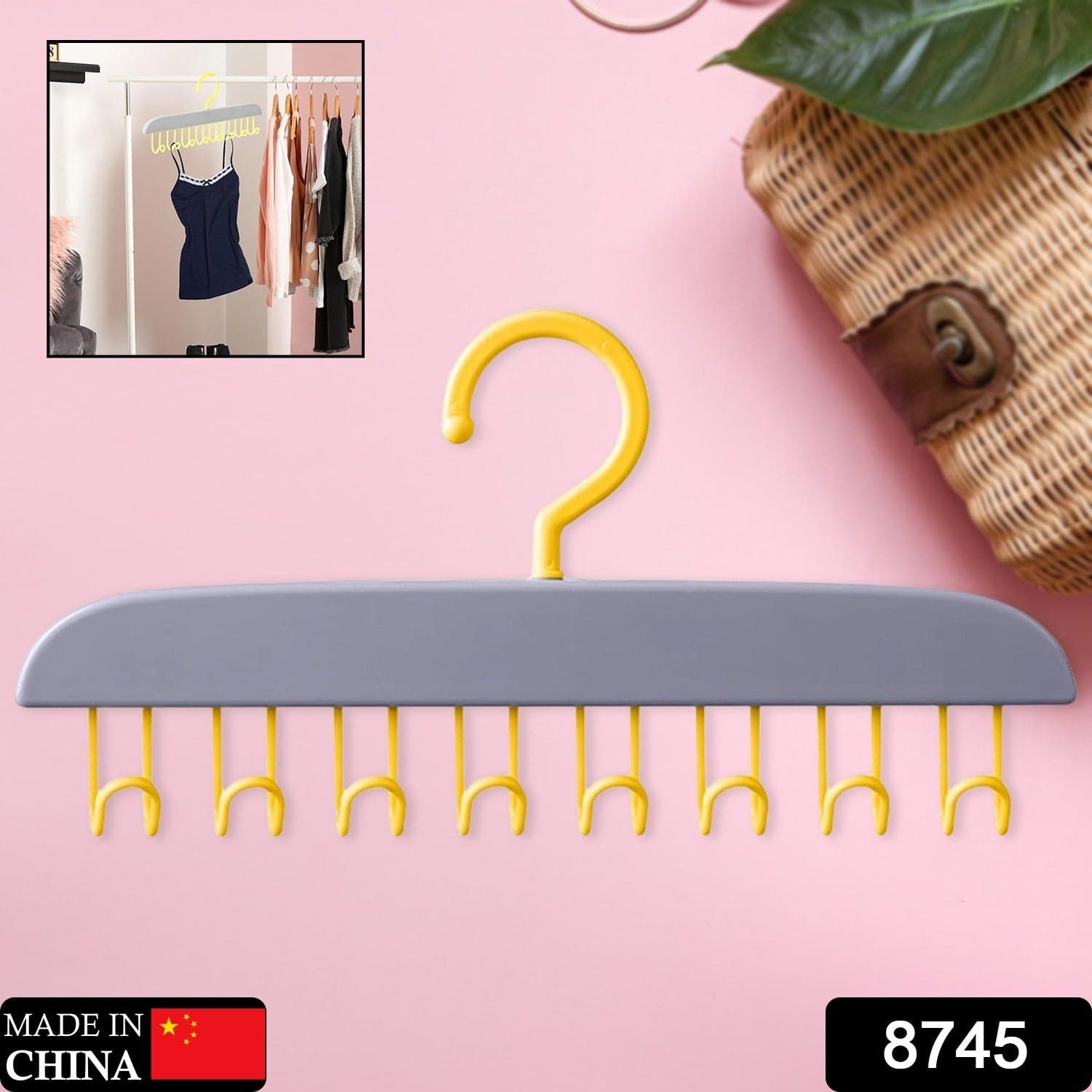 Plastic Organizer Hanger 360 Degree Rotatable Clothes Multifunctional with 8 Hooks Heavy Duty Clothing Tank Top Belt Towel Drying Rack Holder (1 pc) thumbnail 2