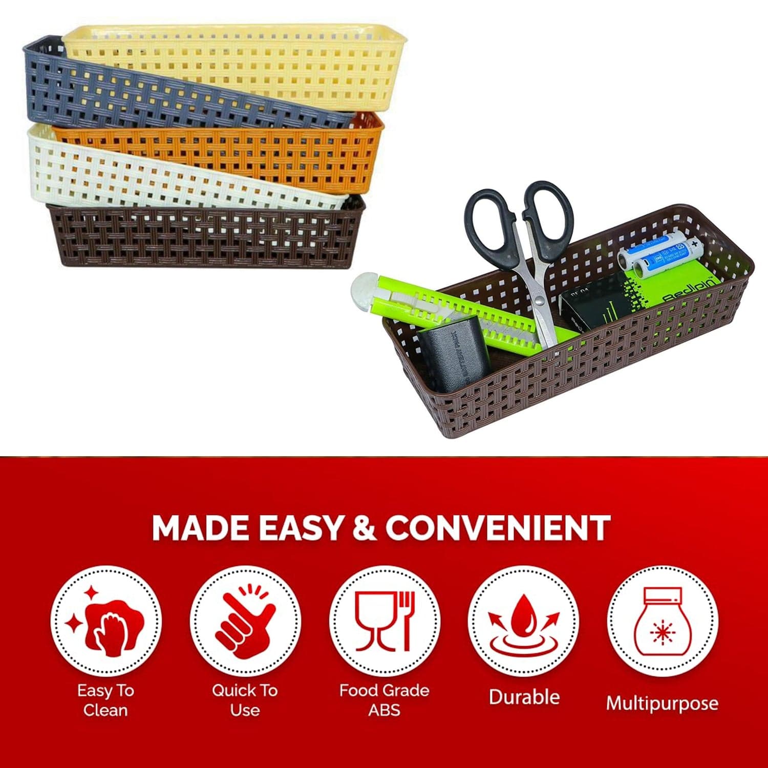 Plastic Multipurpose Desk Organizer Tray Office Drawer Dividers Storage Bins For Kitchen thumbnail 7