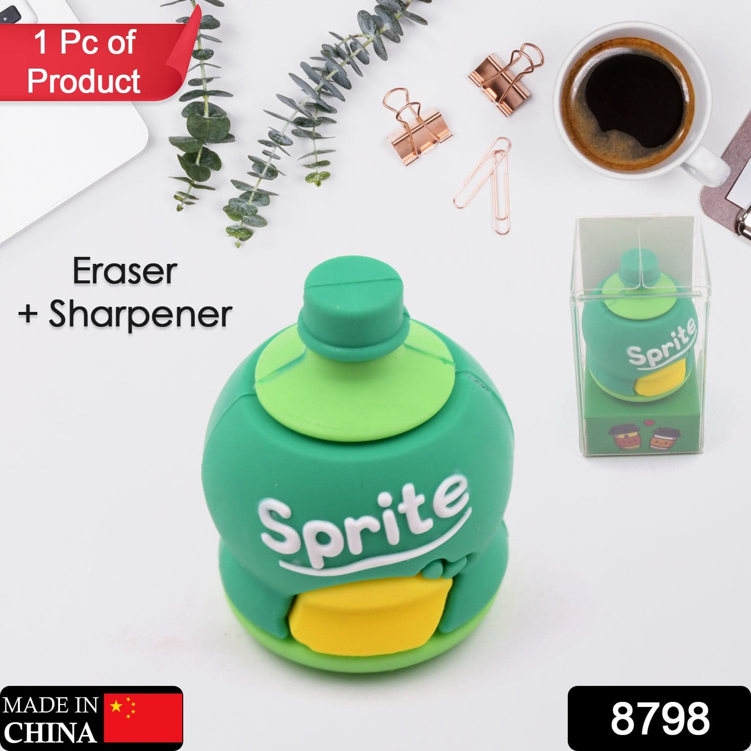 2-In-1 3D Cold Drink Bottle Shape Rubber Pencil Sharpener And Eraser Set ID-8798 thumbnail 2