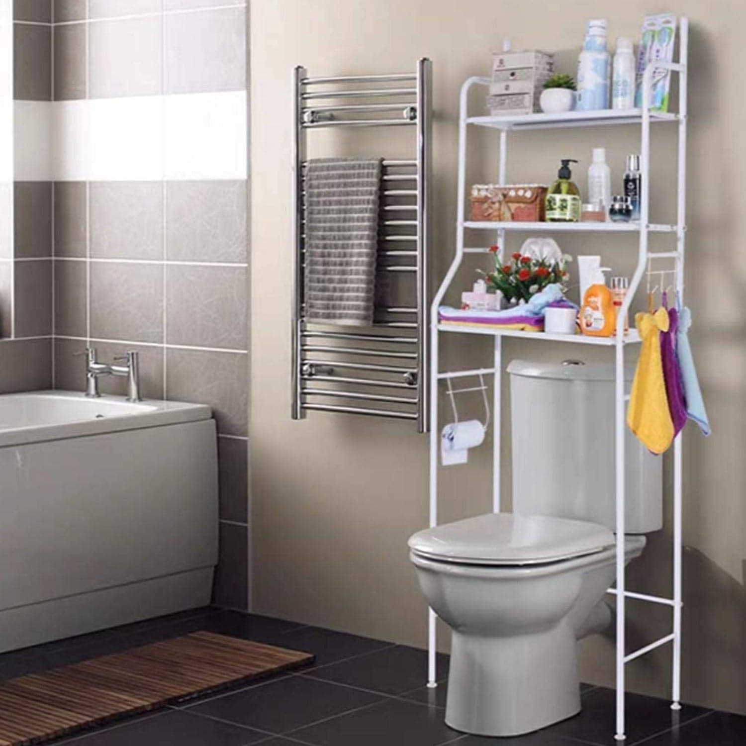 Multi-Layer The Toilet Storage Rack Metal | Bathroom Shelf Space Saving Organizer for Laundry Room Wash Basin Floor Stand thumbnail 4