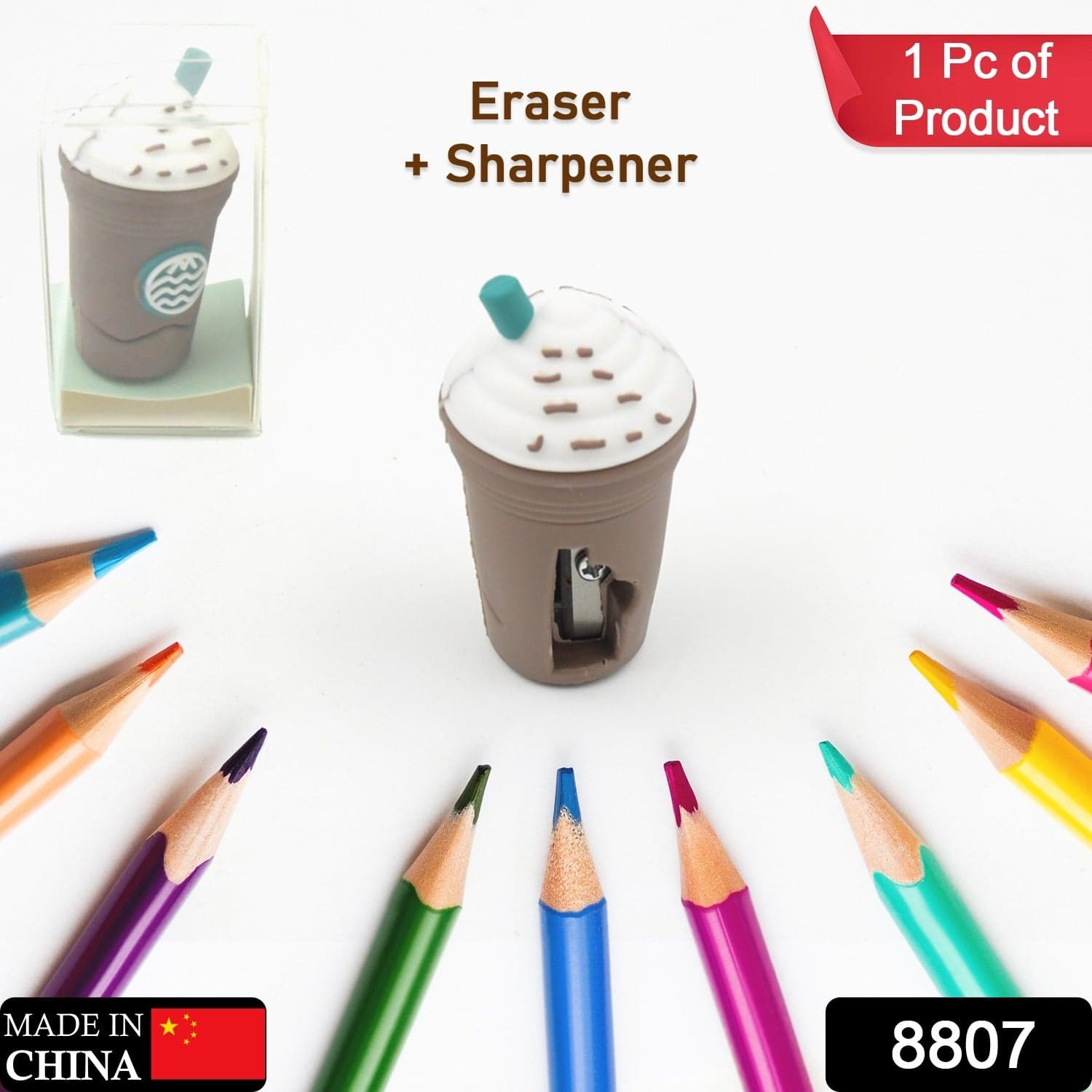 2In1 3D Cute Coffee Or Ice Cream Shape Sharpner Like Rotary Manual Pencil Sharpener For Kids Ice Cream Style Office School Supplies ID-8807 thumbnail 2