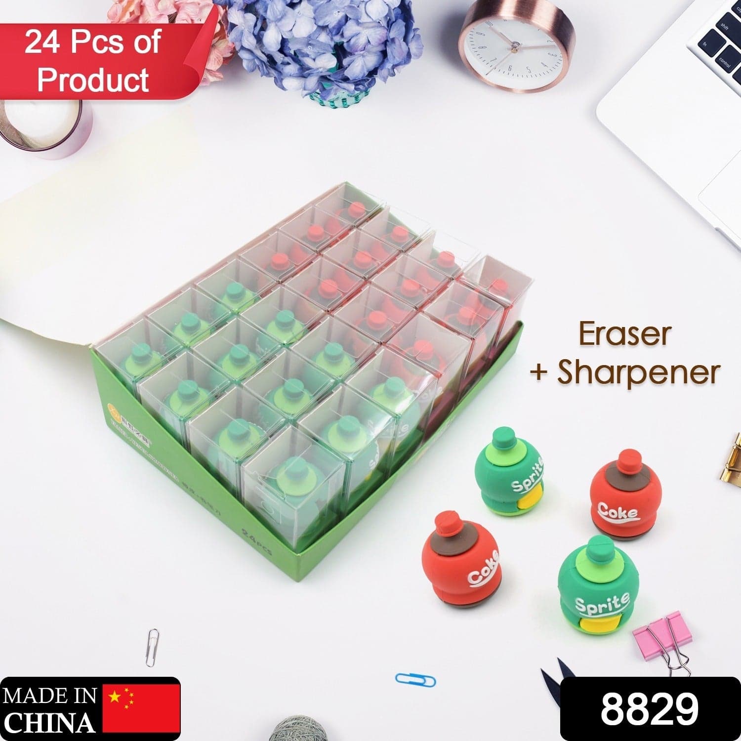 2-In-1 3D Cold Drink Bottle Shape Rubber Pencil Sharpener And Eraser Set ID-8829 thumbnail 2