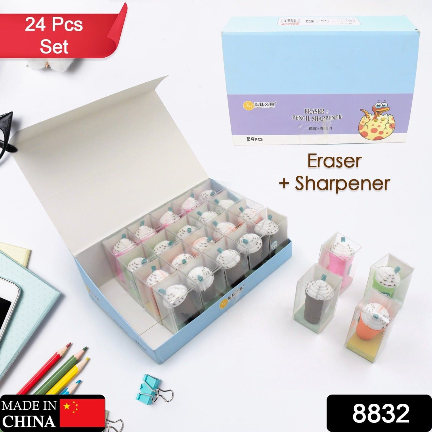 2In1 3D Cute Coffee Or Ice Cream Shape Sharpner Like Rotary Manual Pencil Sharpener For Kids Ice Cream Style Office School Supplies ID-8832 thumbnail 2