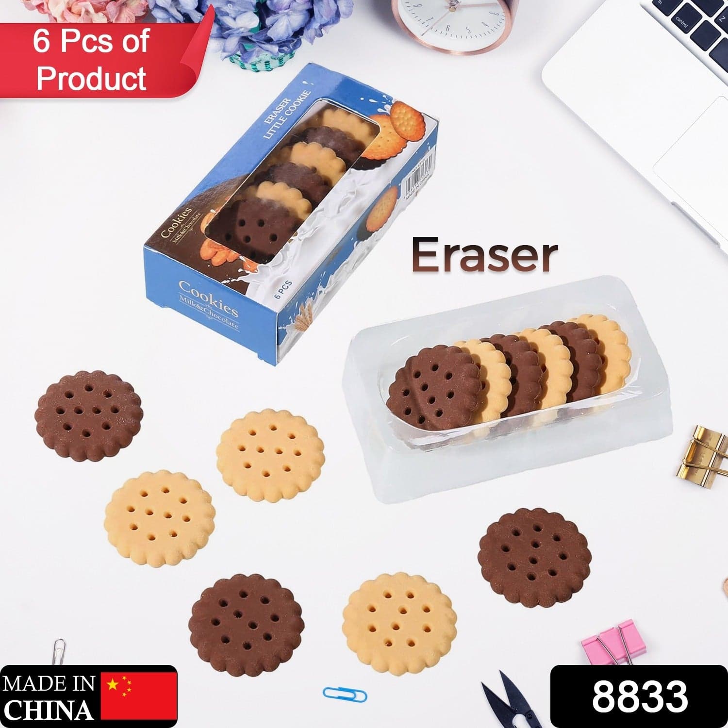 Biscuit-Shaped Erasers | Fun Rubber Stationery for Kids | Creative Birthday Gift Toy (6 Pcs Set) thumbnail 2
