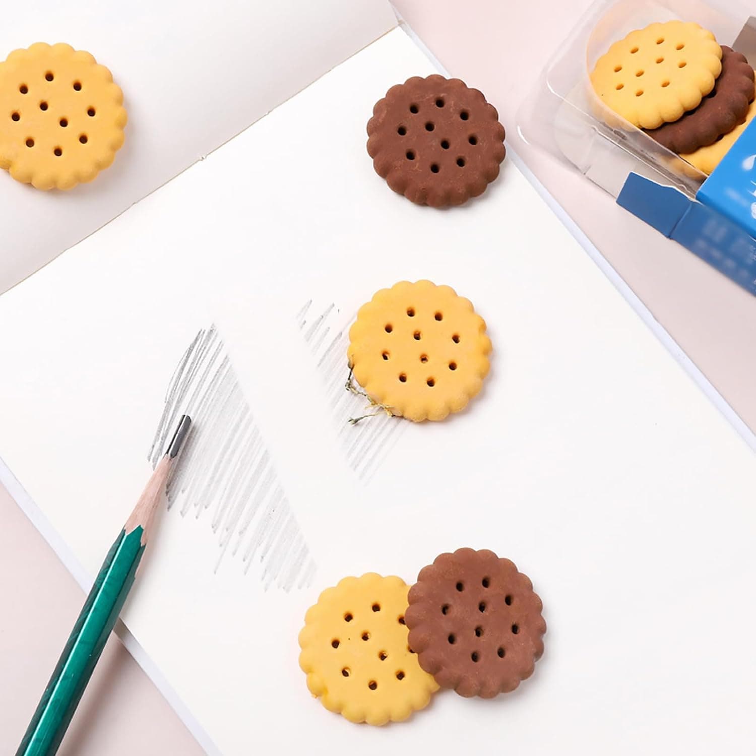 Biscuit-Shaped Erasers | Fun Rubber Stationery for Kids | Creative Birthday Gift Toy (6 Pcs Set) thumbnail 3