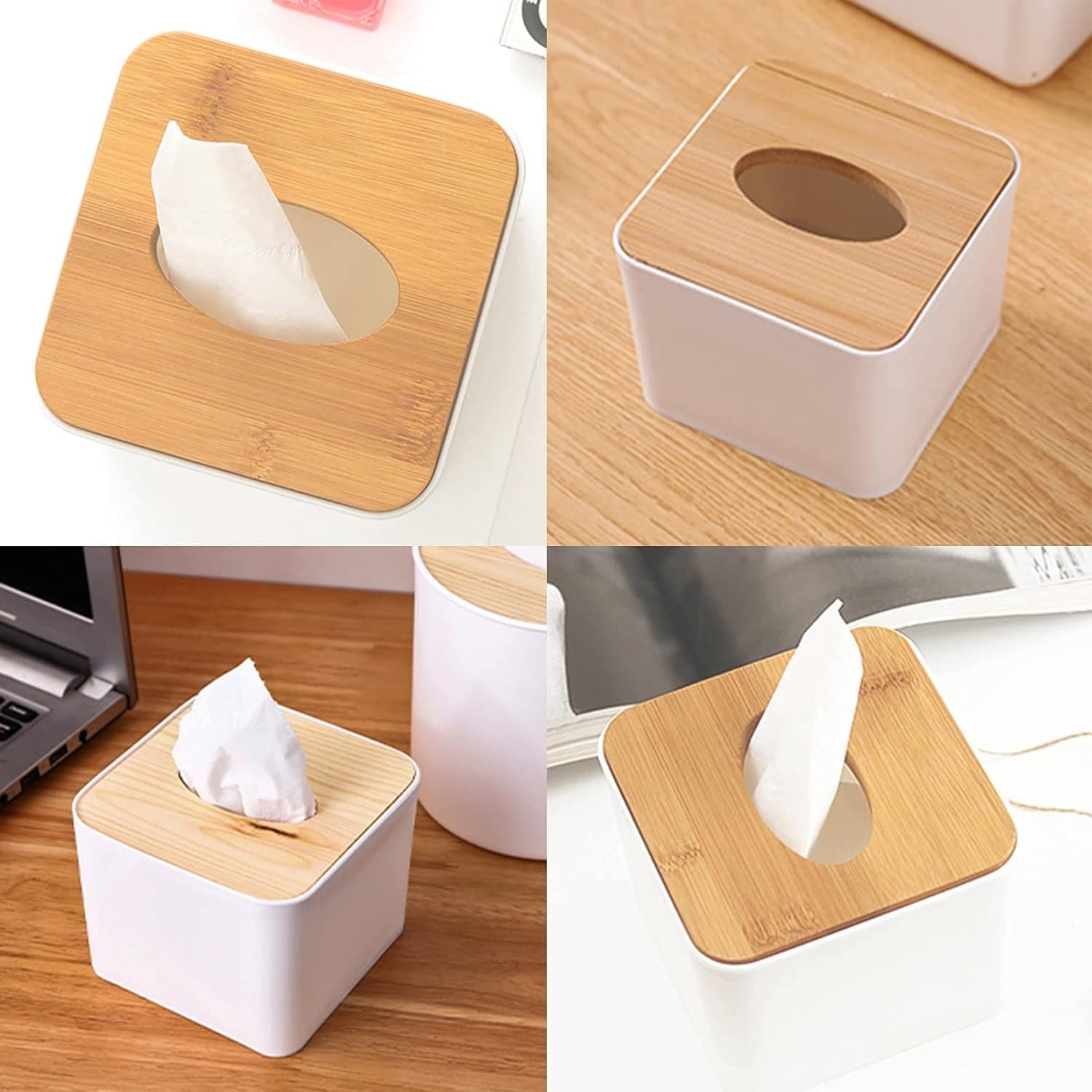 Tissue Box Desktop Stand Bamboo Tissue Cover Box (1 Pc ) thumbnail 6