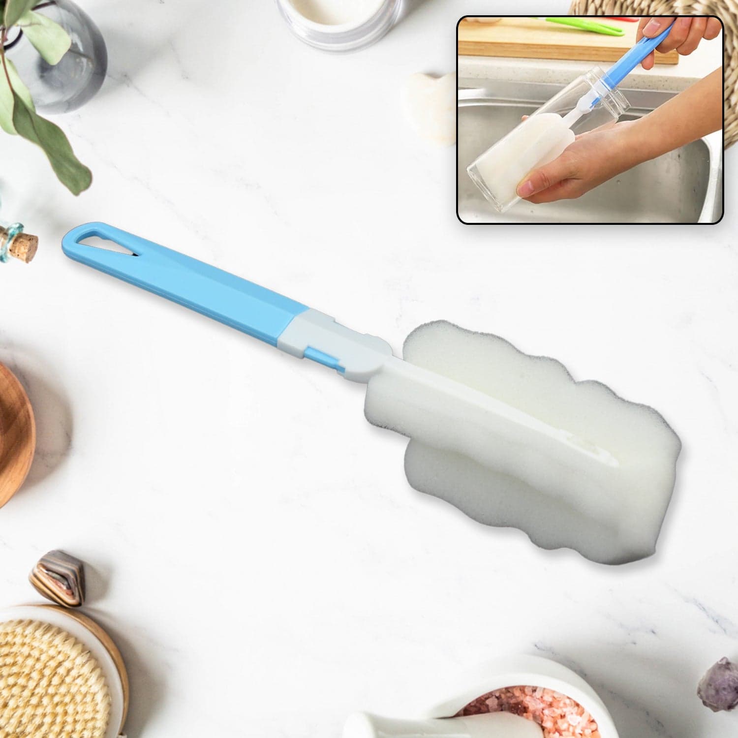 Sponge Cleaning Brush Kitchen Tool Bottle Soft Brush For Dishes| Cleaning Brush Cleaner With Plastic Long Handle thumbnail 3