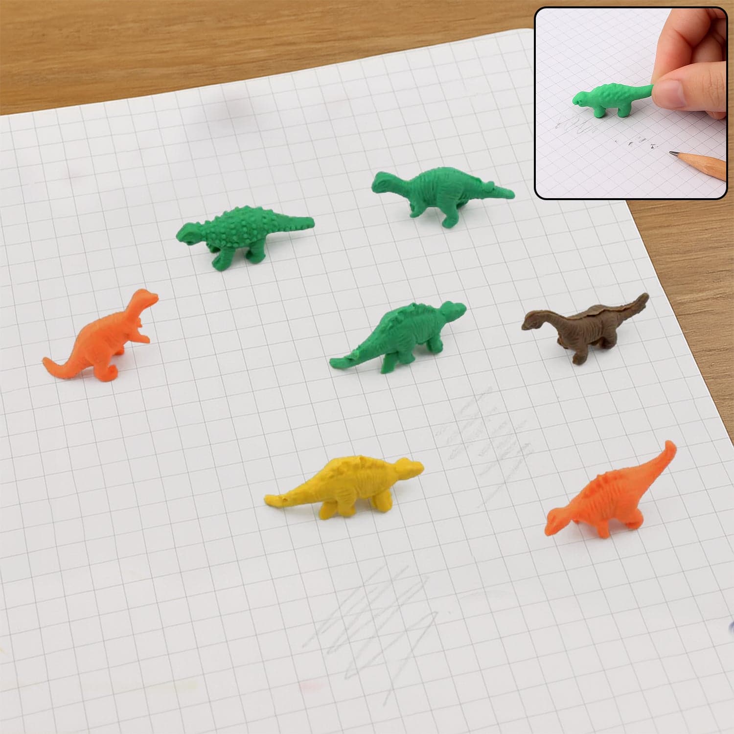 7 Piece Dinosaur Shaped Erasers for Kids - Animal Erasers, 3D Puzzle thumbnail 1