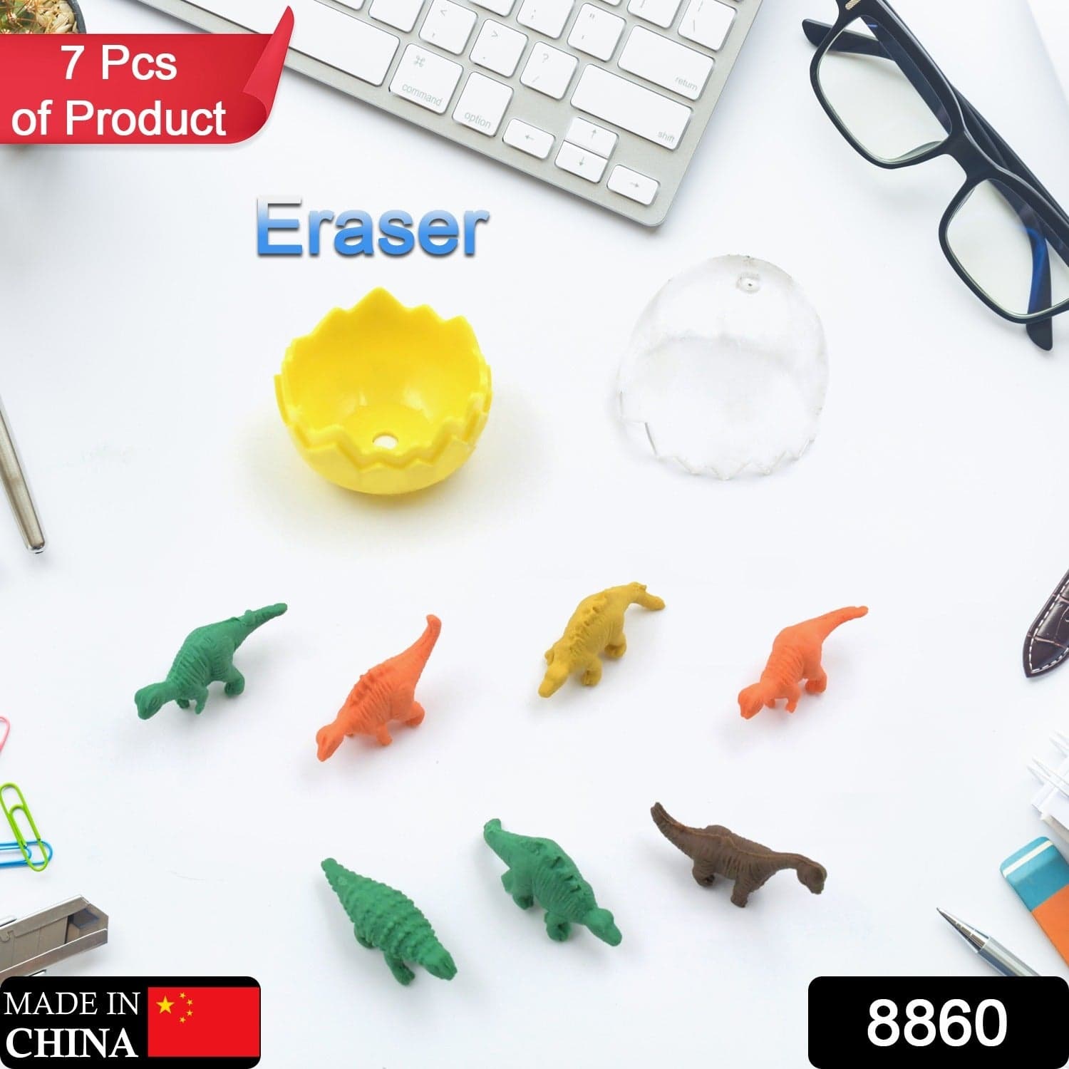 7 Piece Dinosaur Shaped Erasers for Kids - Animal Erasers, 3D Puzzle thumbnail 2