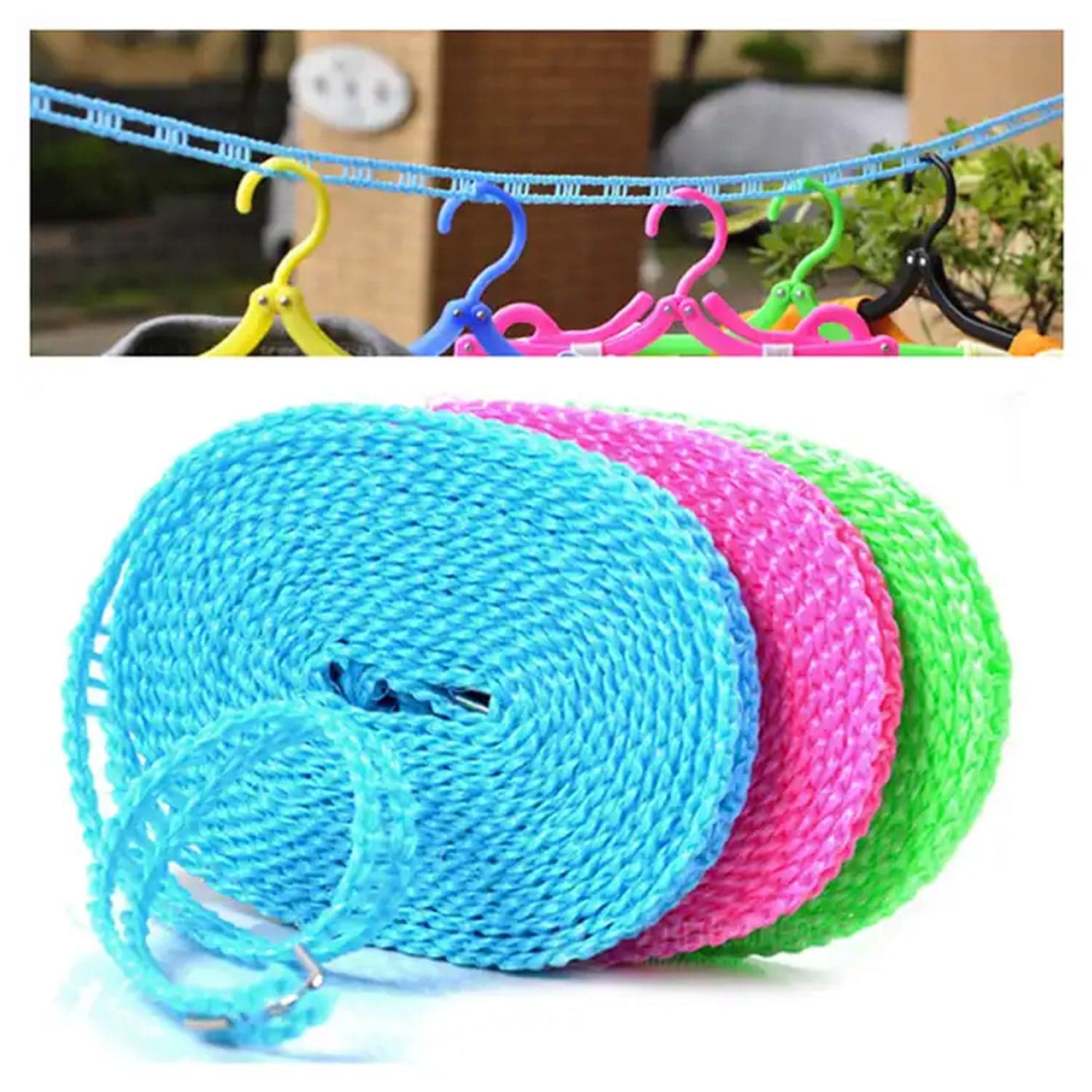 3 Meter Anti-Slip Clothesline Rope - Nylon, Hooks, Indoor/Outdoor thumbnail 6