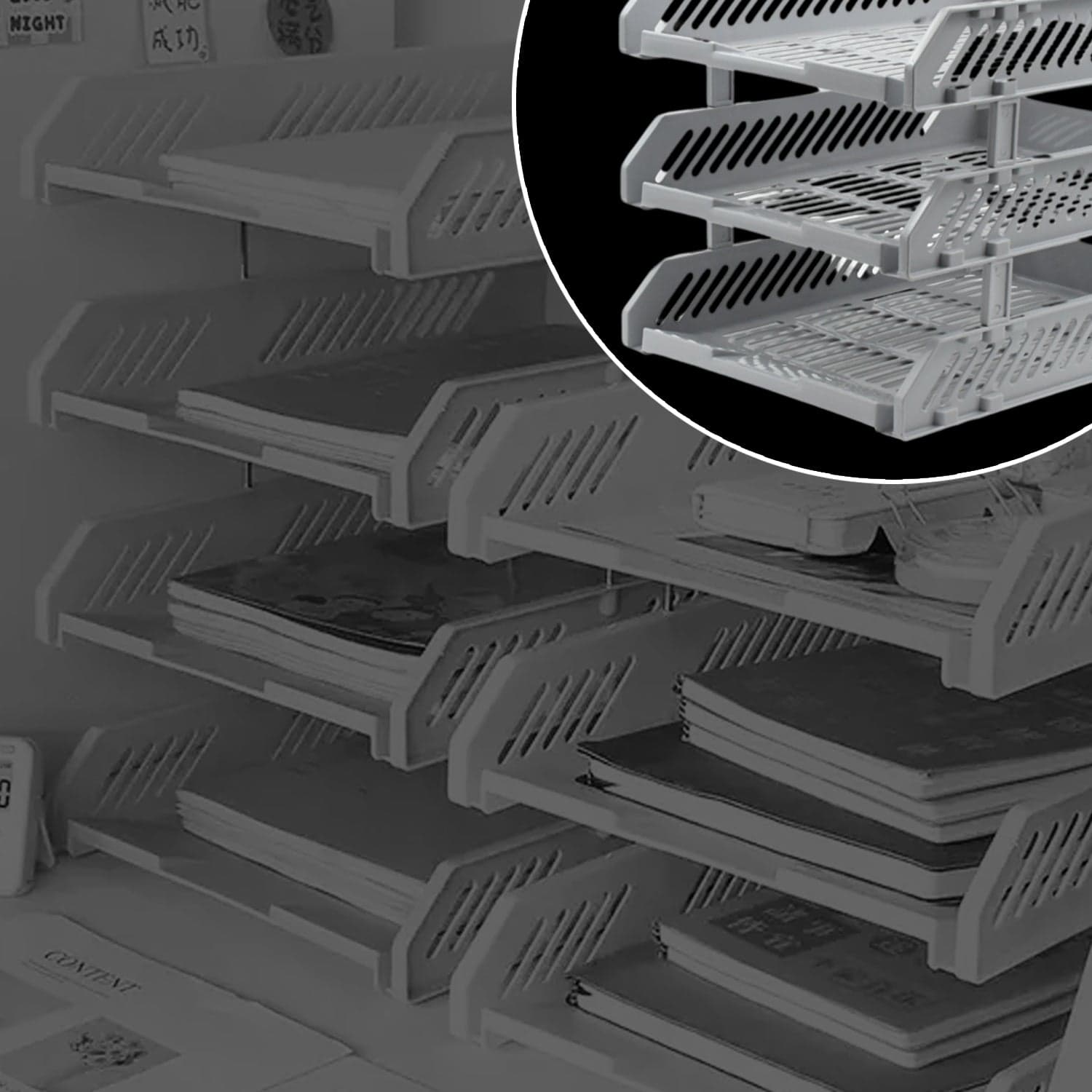Multifunctional File Rack with Drawers: Desktop Storage for Office Supplies (4/3 Layers) thumbnail 4