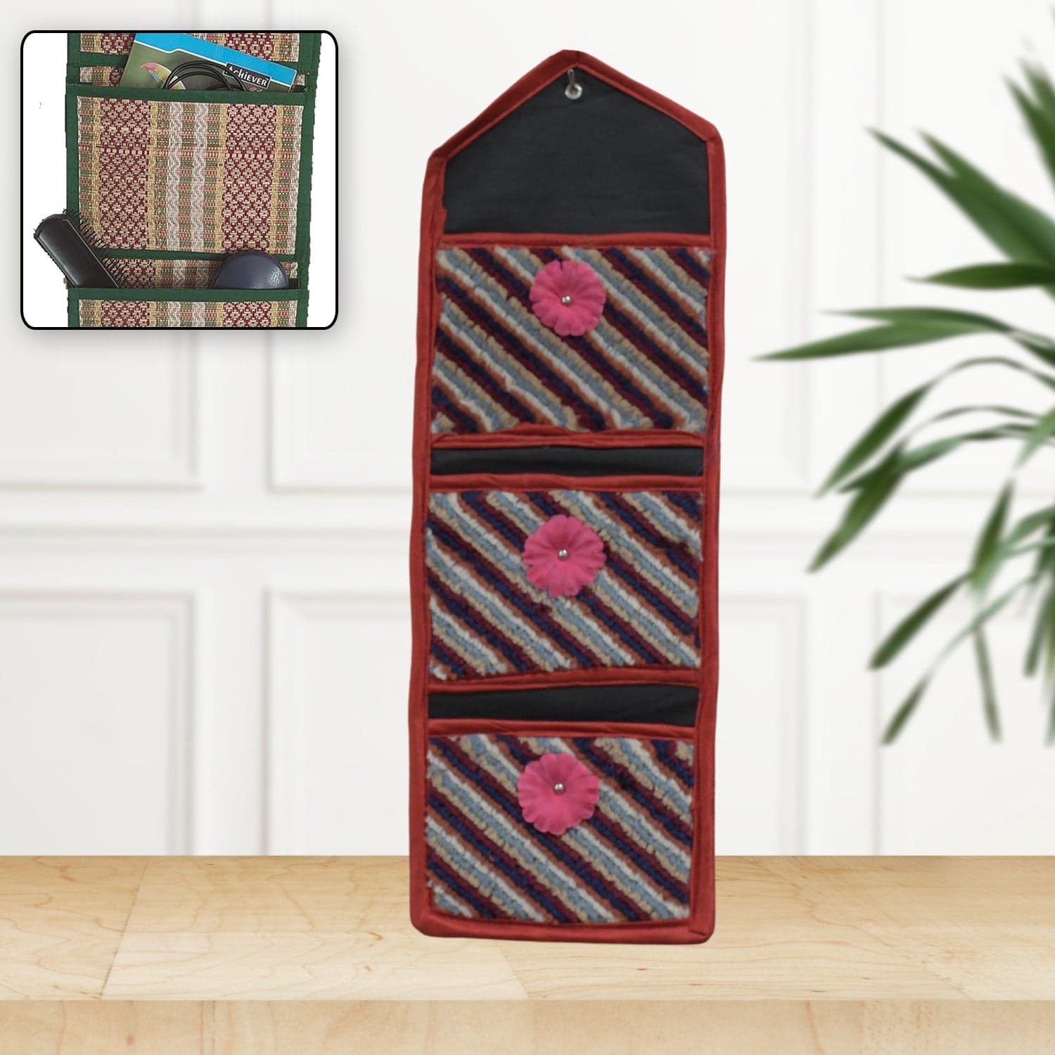 Foldable Hanging Organizer with 3 Pockets - Wall Hanging Letter Holder thumbnail 1