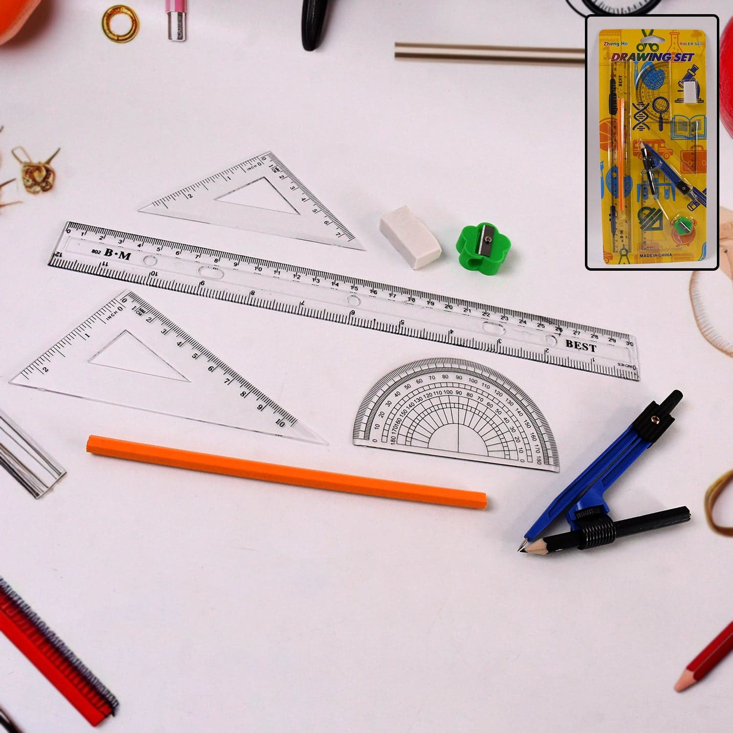 9 in 1 Stationery Set for School Student Office, Draft Rulers thumbnail 1