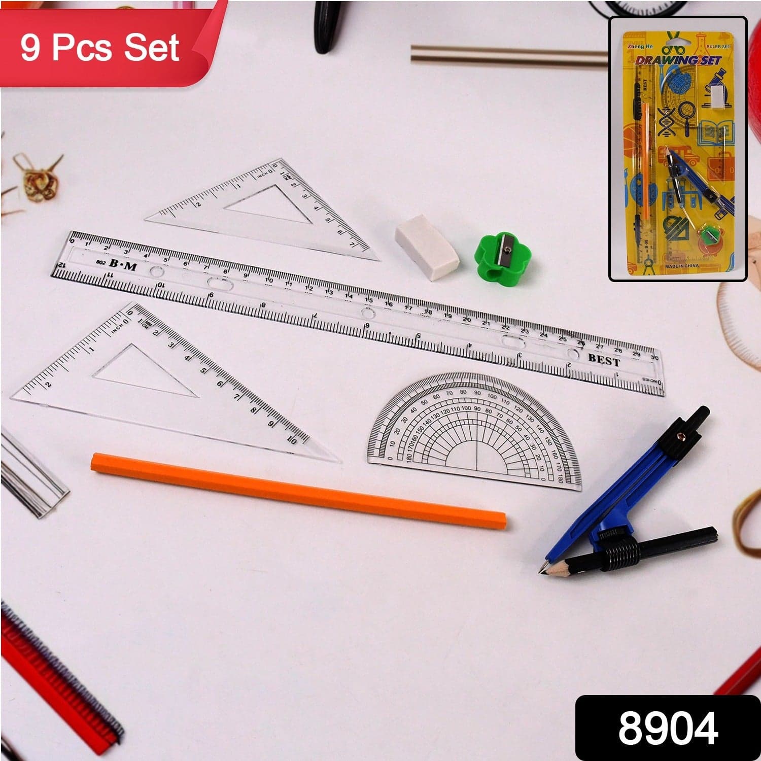 9 in 1 Stationery Set for School Student Office, Draft Rulers thumbnail 2
