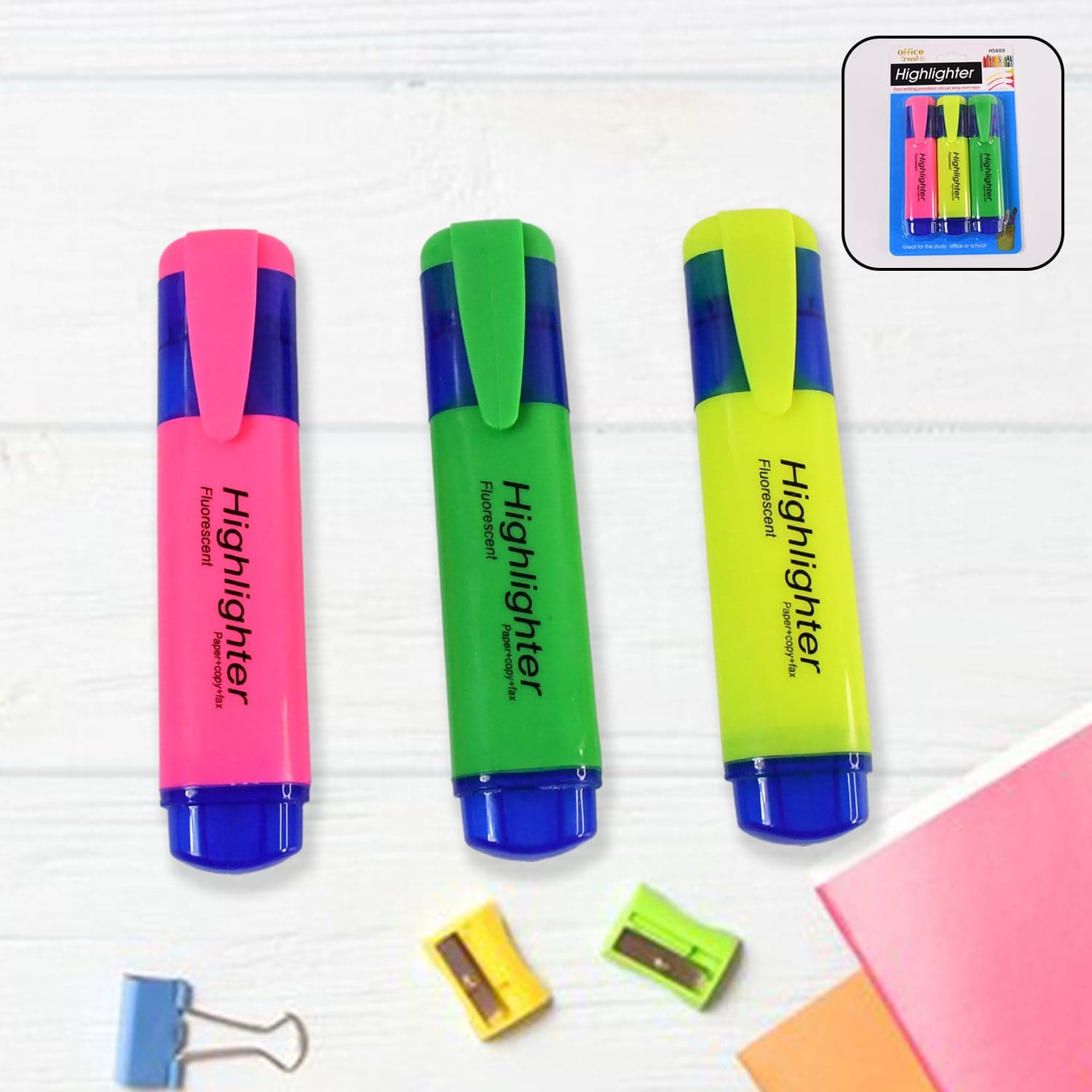 Highlighter Pen, Assorted Colours Water Based Broad Tip Writing Marker (3 Pcs Set) thumbnail 1