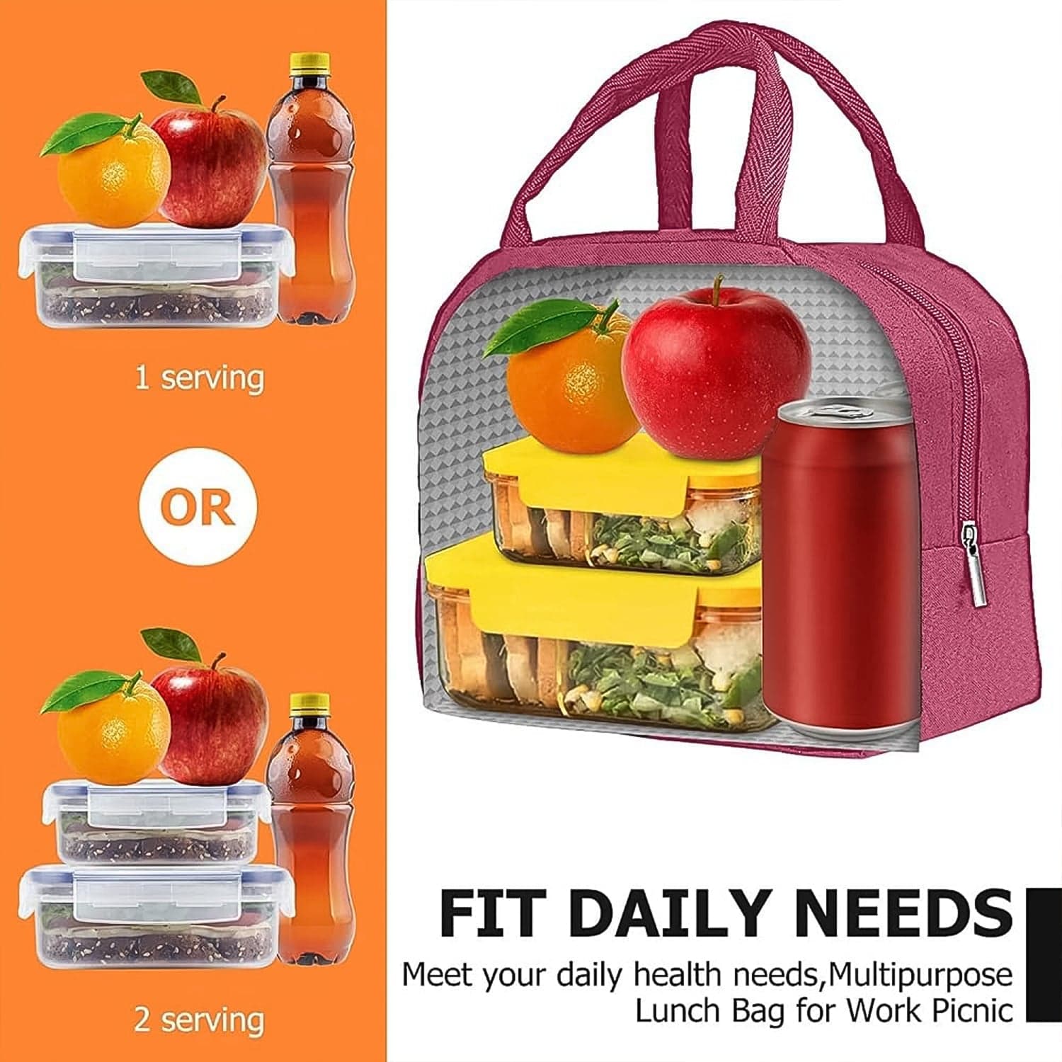 Lunch Box Bag for Women Men Insulated Lunch Bag With Zipper (1 Pc) thumbnail 1