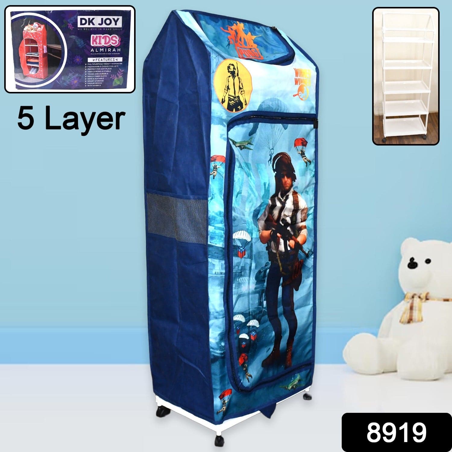 Multi Purpose Foldable Baby Wardrobe / Toy Box 5 Shelves Cartoon Printed thumbnail 2