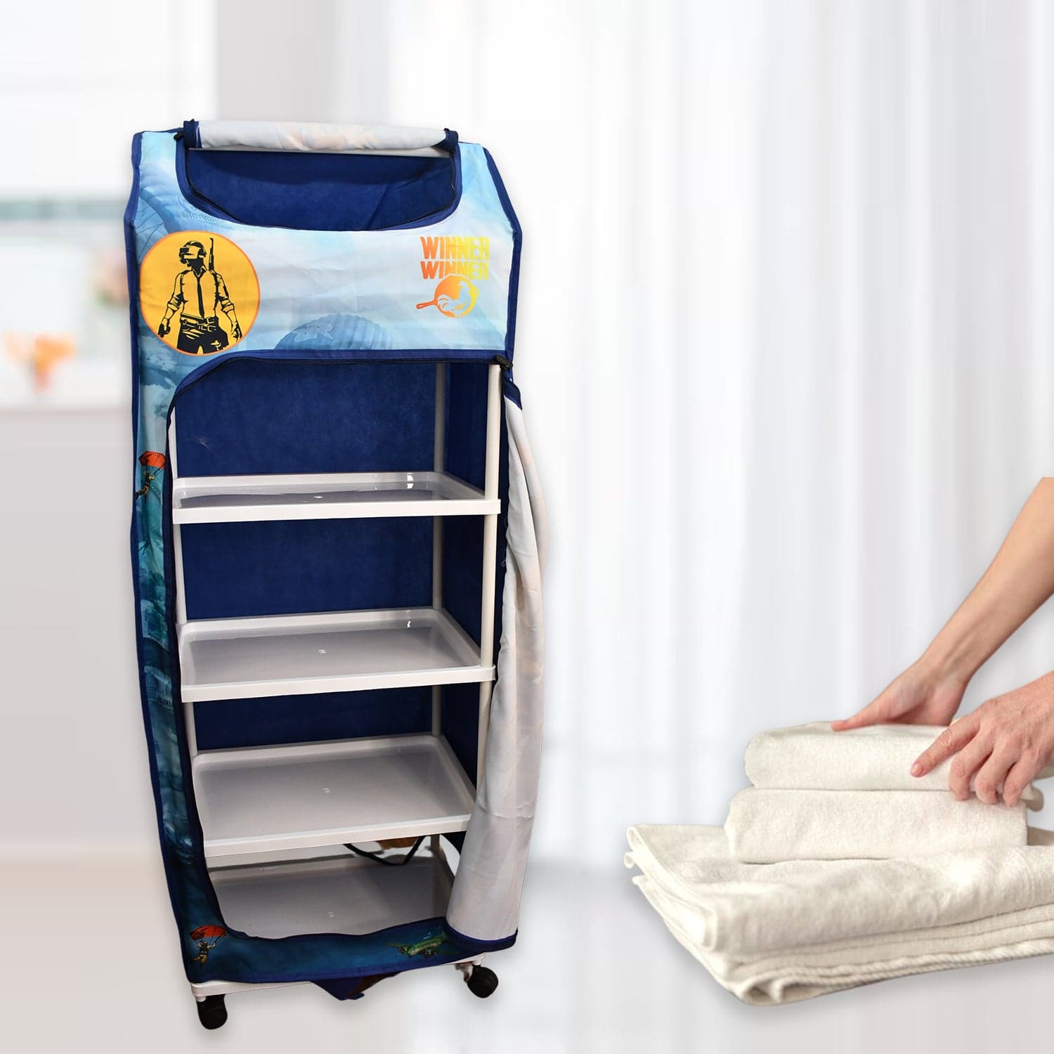 Multi Purpose Foldable Baby Wardrobe / Toy Box 5 Shelves Cartoon Printed thumbnail 3