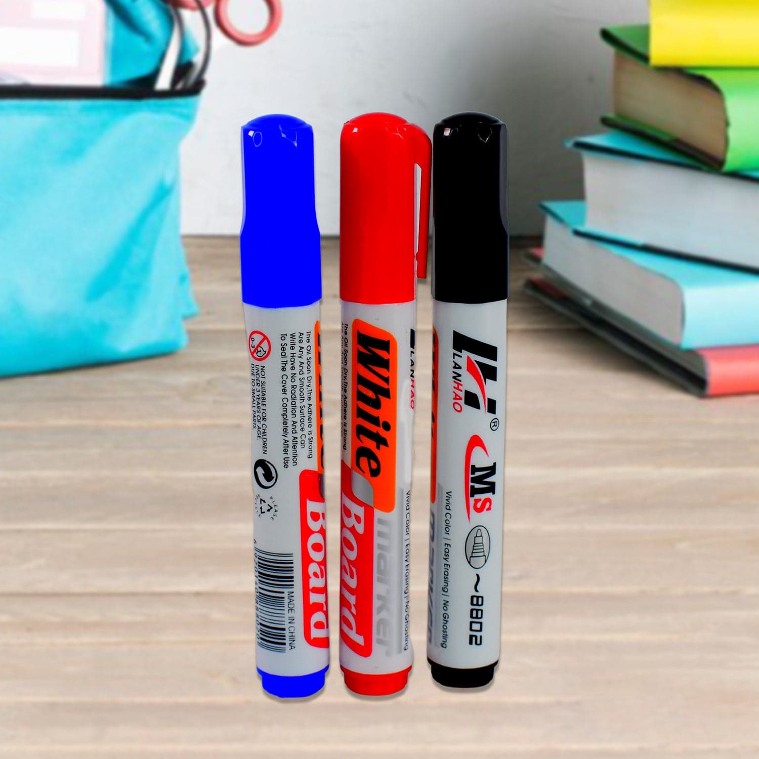 Whiteboard Marker Set (Blue, Black, Red) with Board Duster - Pack of 4 thumbnail 4