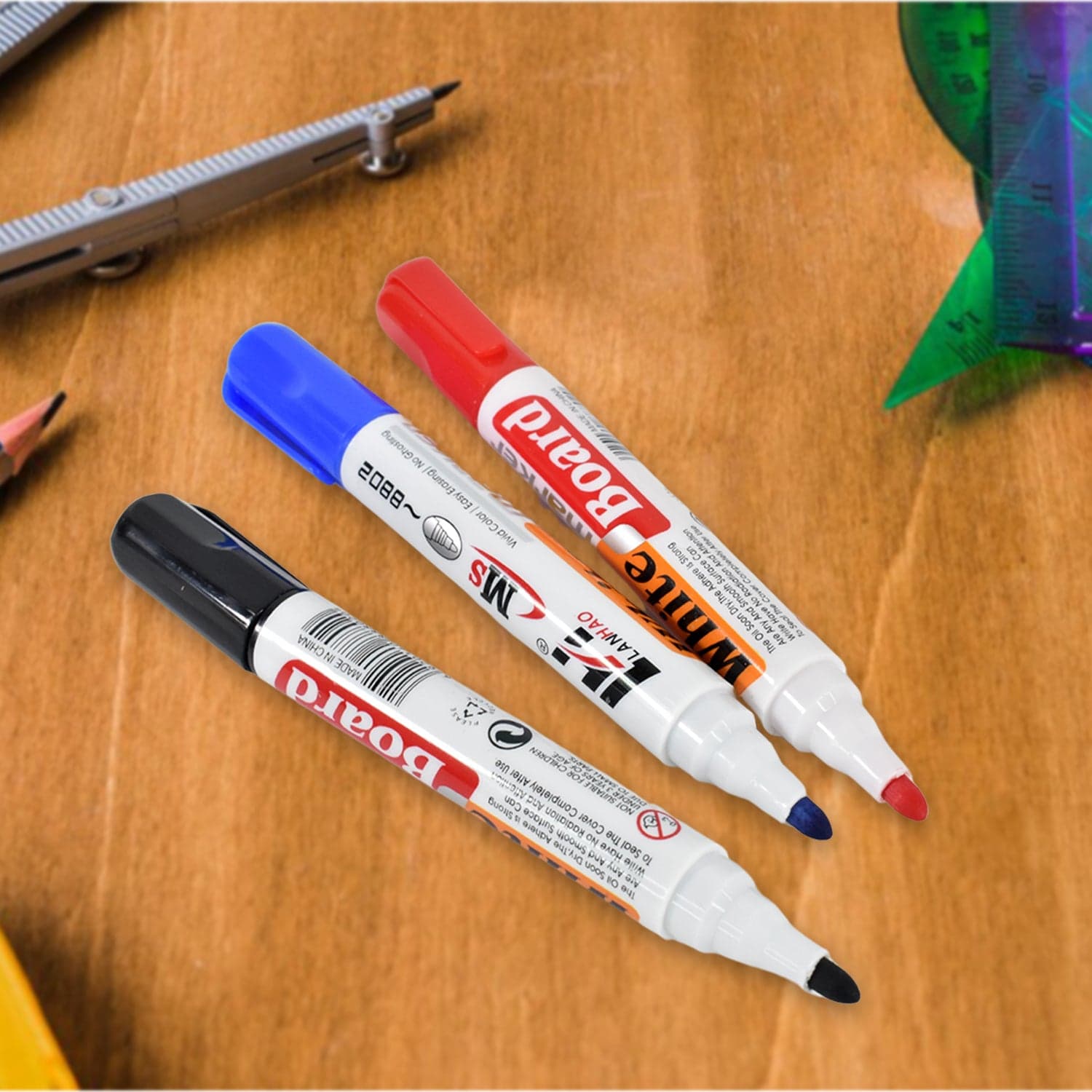 Whiteboard Marker Set (Blue, Black, Red) with Board Duster - Pack of 4 thumbnail 7