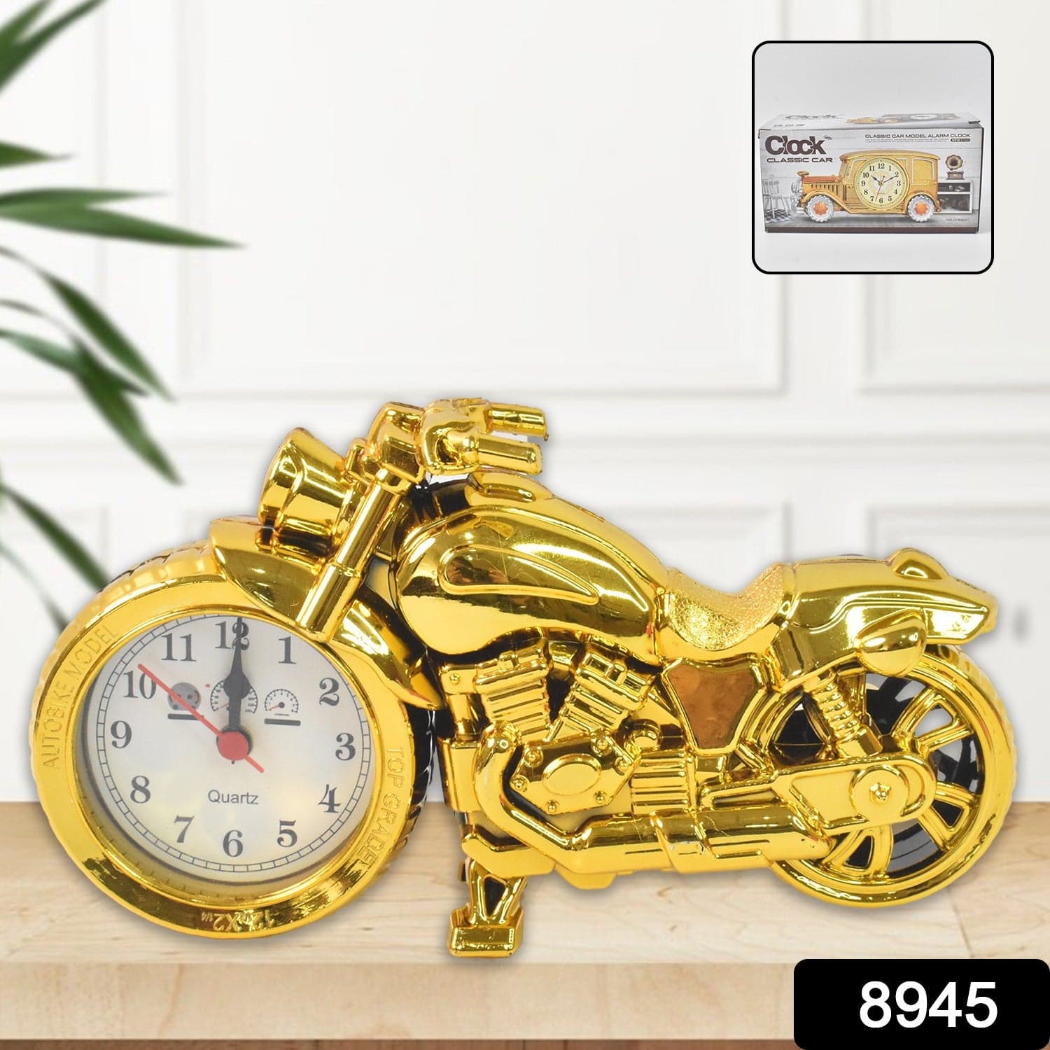 Golden Motorcycle Shape Alarm Clock, Motor Table Clock for Home Decor (1 Pc) thumbnail 2