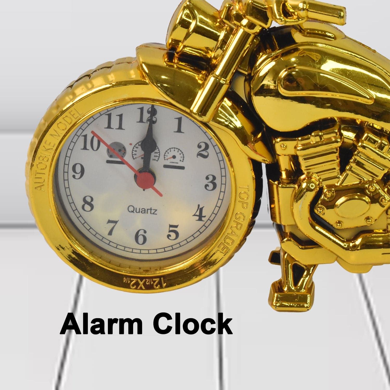 Golden Motorcycle Shape Alarm Clock, Motor Table Clock for Home Decor (1 Pc) thumbnail 4