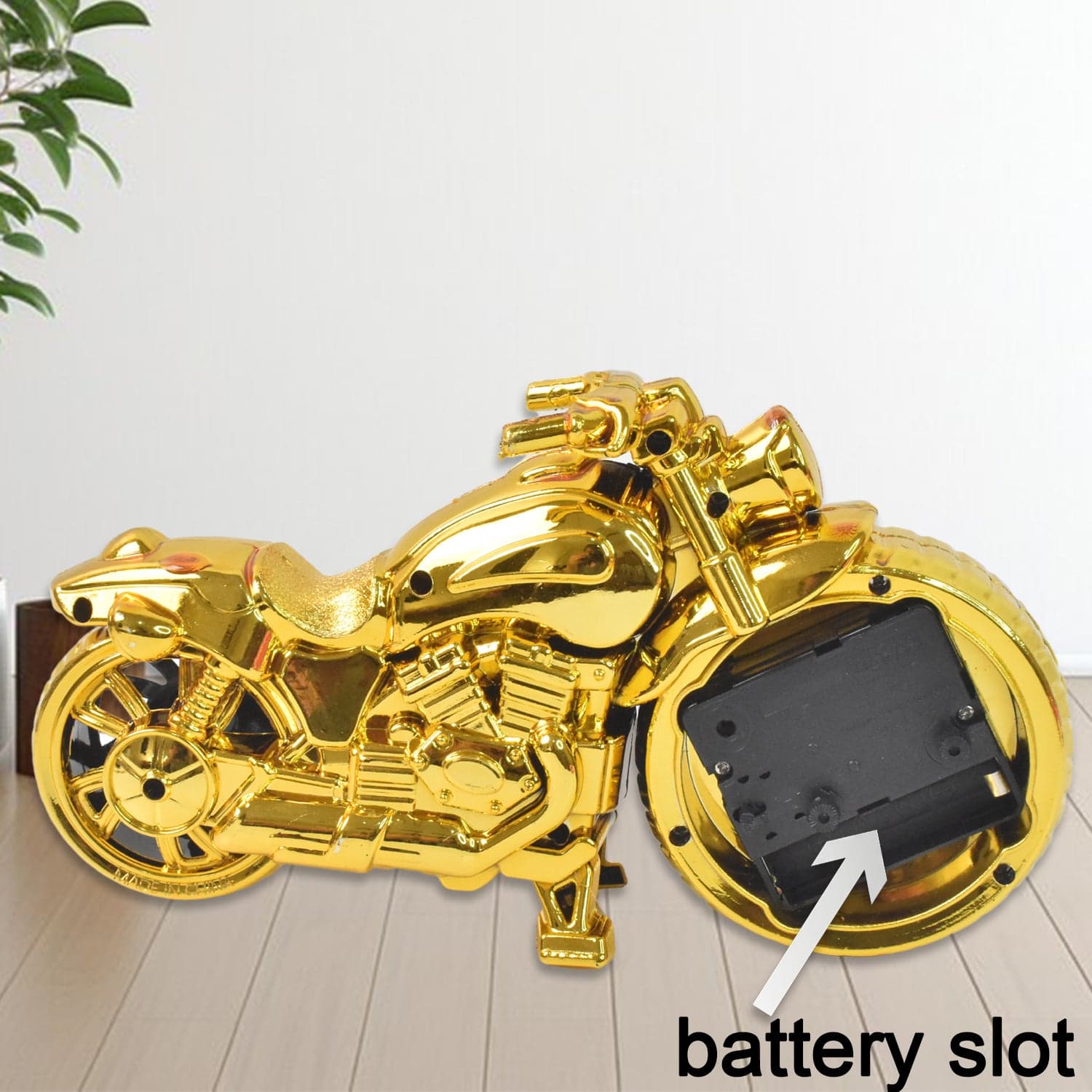 Golden Motorcycle Shape Alarm Clock, Motor Table Clock for Home Decor (1 Pc) thumbnail 5