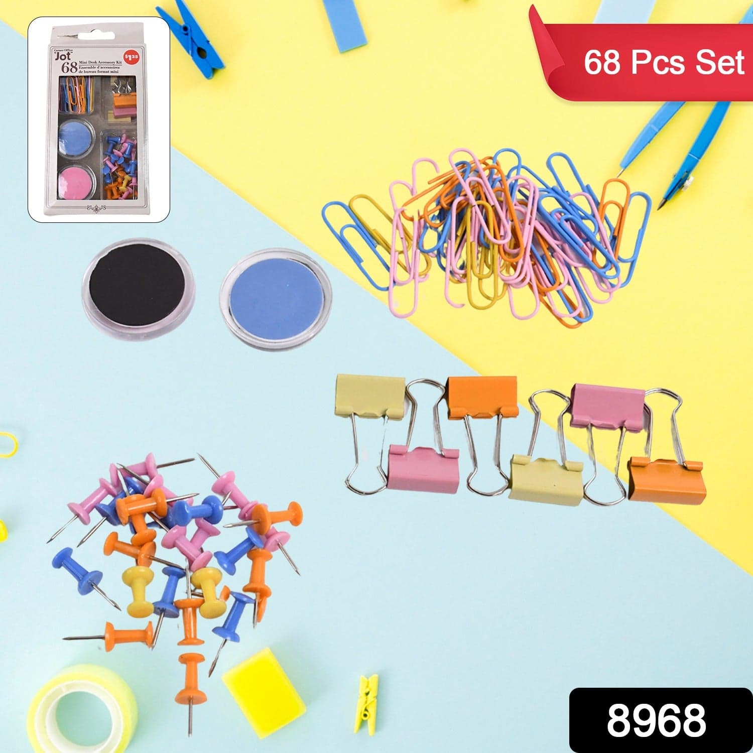 Binder Clips Paper Clips, Push Pins for Office and School Supplies (68 Pcs Set) thumbnail 2